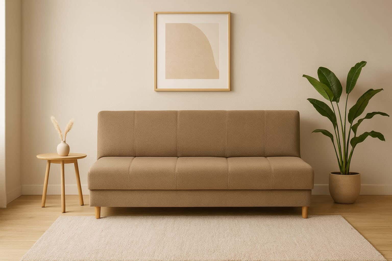 Aldora Tango Multi-Functional Sofa Bed, Beech Wood and Linen Fabric, 3-Seater, 180×75×80 cm - Coffee