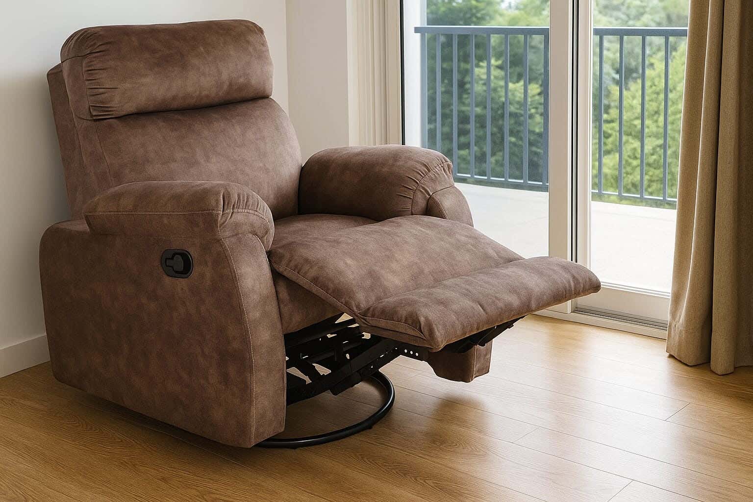 Aldora Nemo Lazy Boy Recliner Chair, Faux Leather, Armrests, 360° Rotation, 80x80x105 cm - Brown