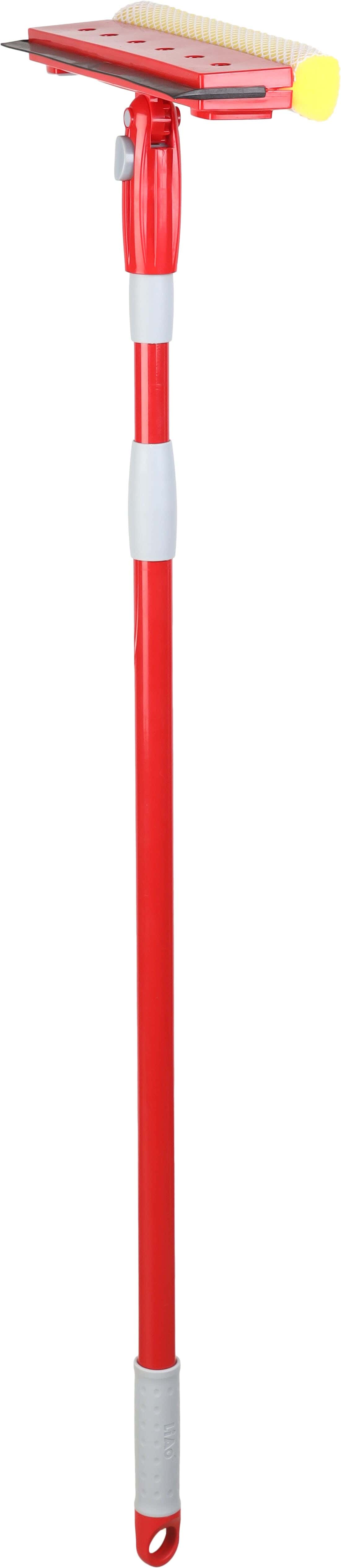 Liao Plastic Glass Window Squeegee, Double-Sided, 25cm, 360° Rotation, 130 cm Metal Handle - Red Grey