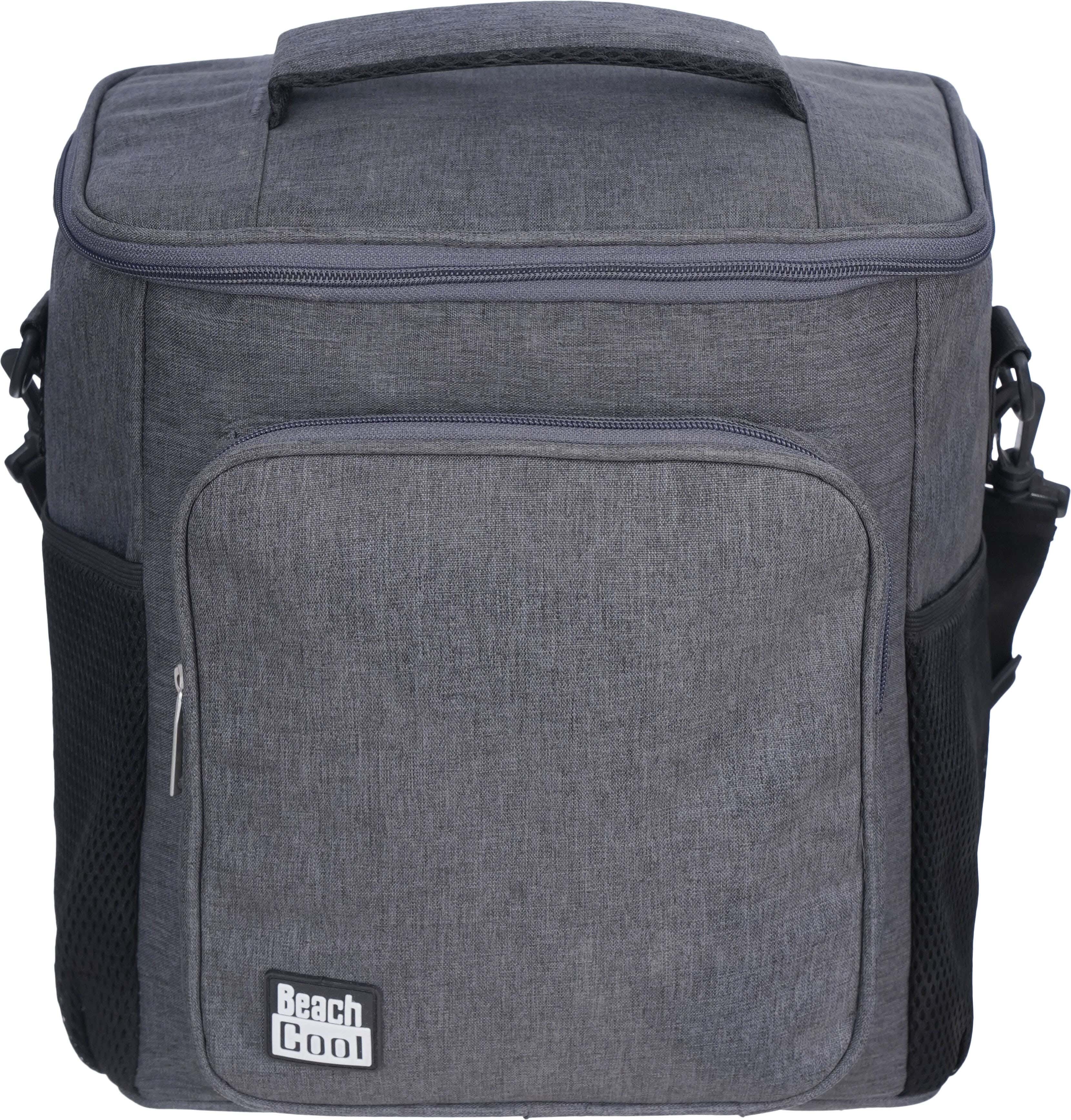 Beach Cool Padded Thermal Fabric Bag for Food and Drinks, 12 Litres, 2 Zipper - Dark Grey Black