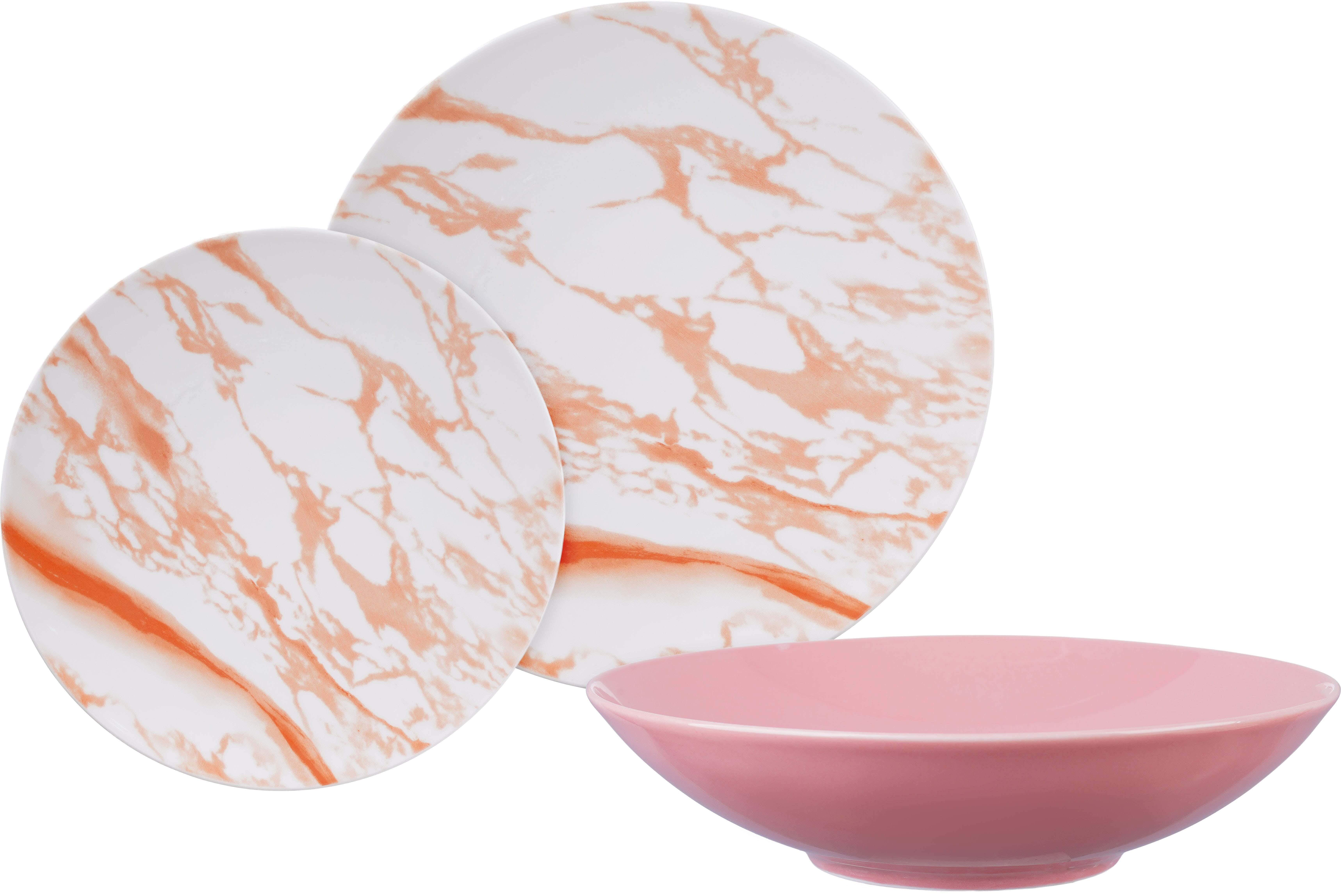 Lotus Porcelain Dinner Set, 18 Pieces - White Orange