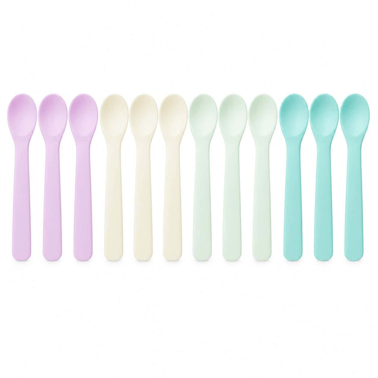 BASSIOUNY Plast Plastic Spoon Set For Kids, 12 Pieces, 12 Cm - Multicolor