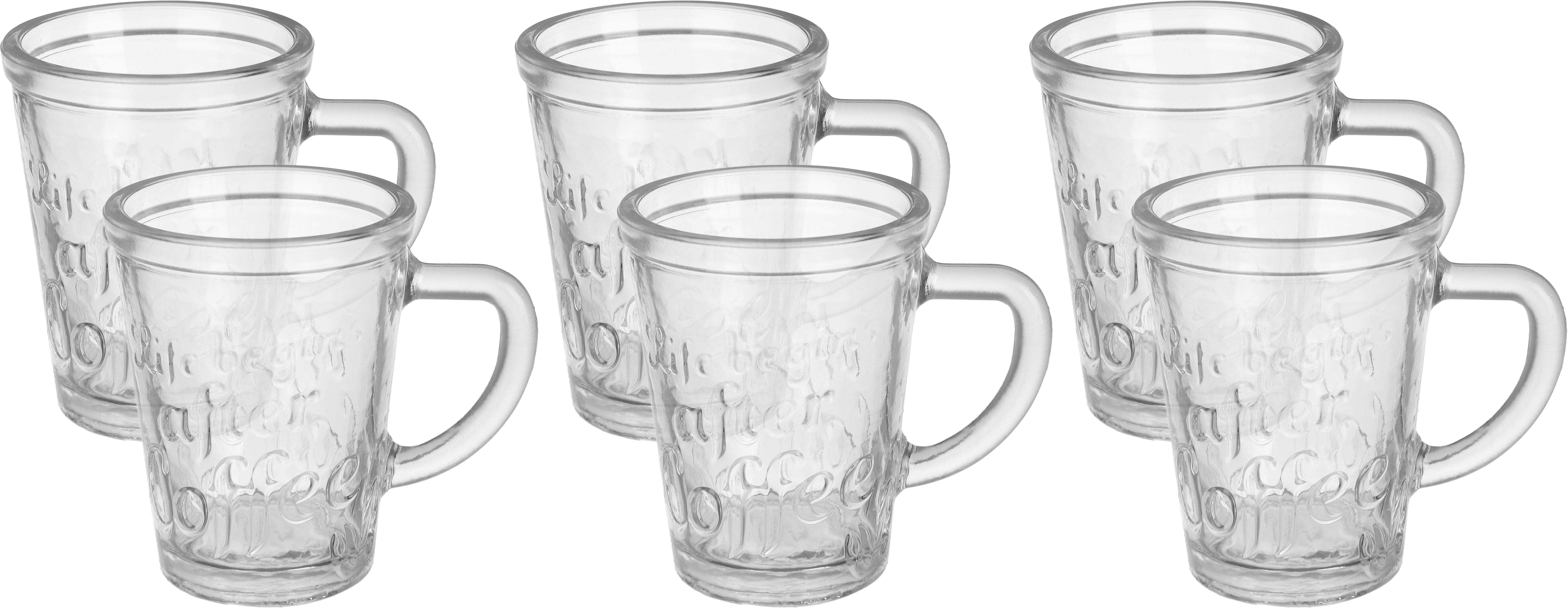 KandIl Glass Coffee Mug Set, 6 Pieces, 70 ml - Clear