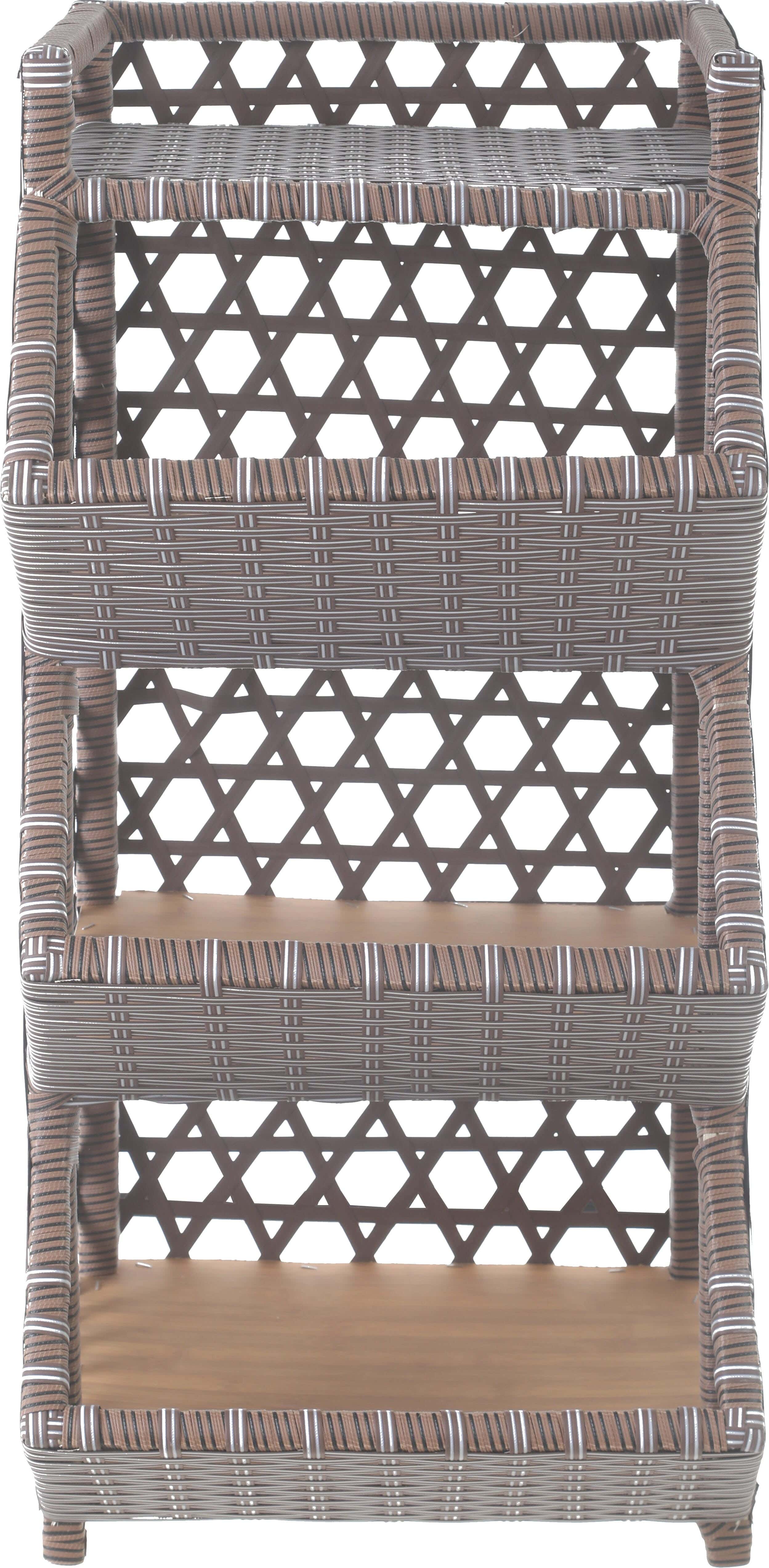 Rattan Trolley Wooden Chassis, 87×41×30 cm, 3 Levels, with Top Shelf - Beige Brown