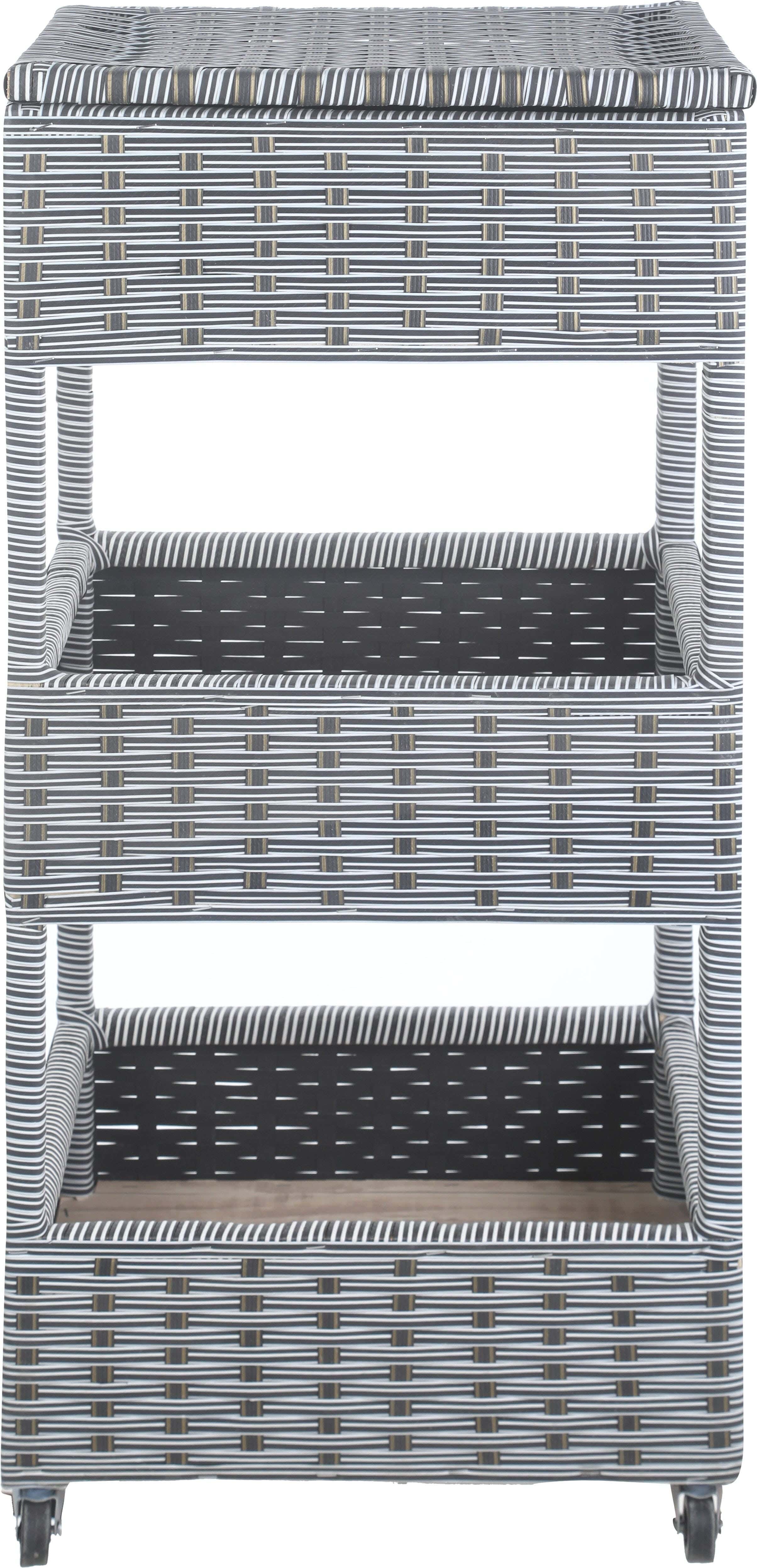 Rattan Trolley Wooden Chassis, 3 Levels, With Wheels, 94×40×30 cm - Black Grey