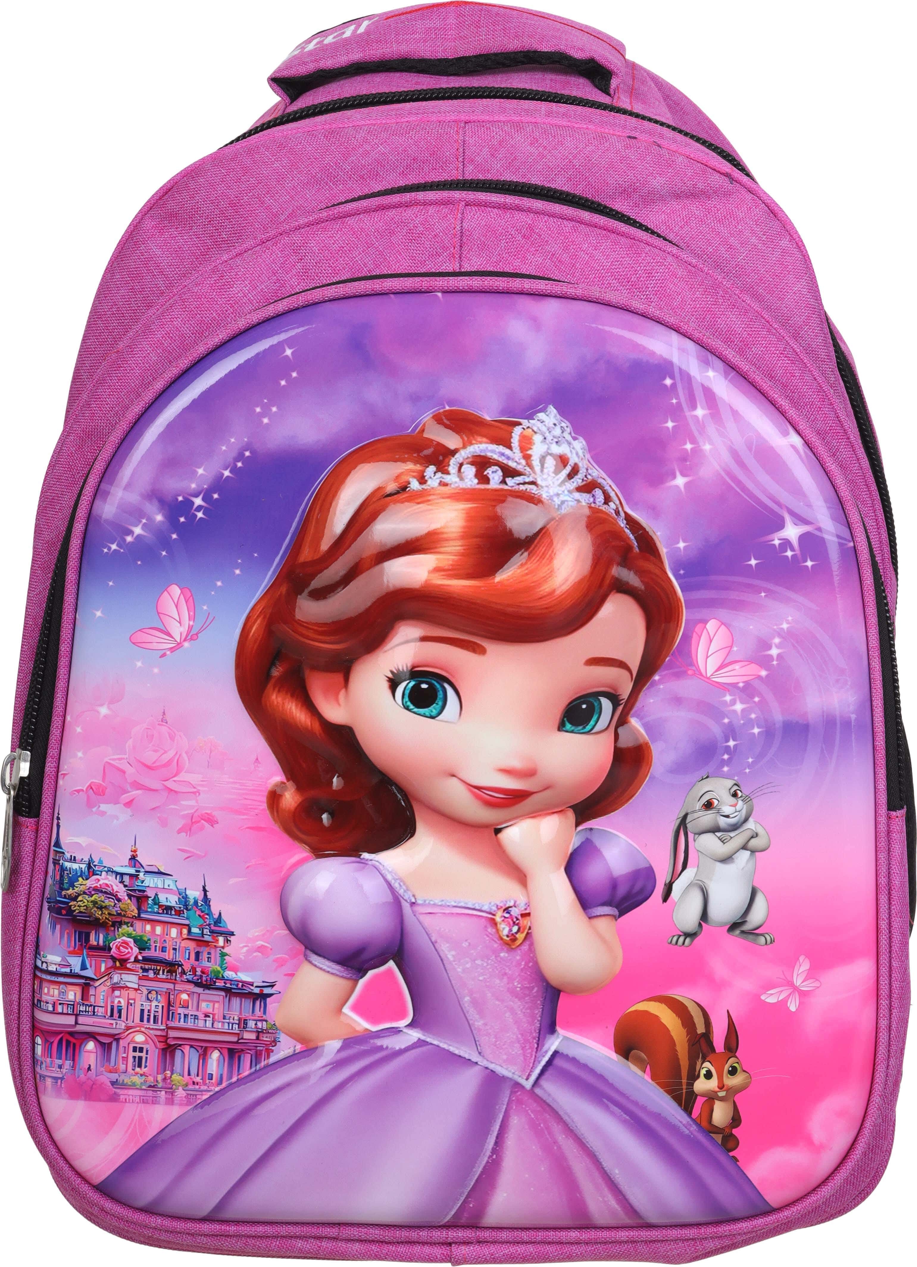 Star Fabric School Backpack for Girls, 42×29 cm, 3 Zippers - Mauve