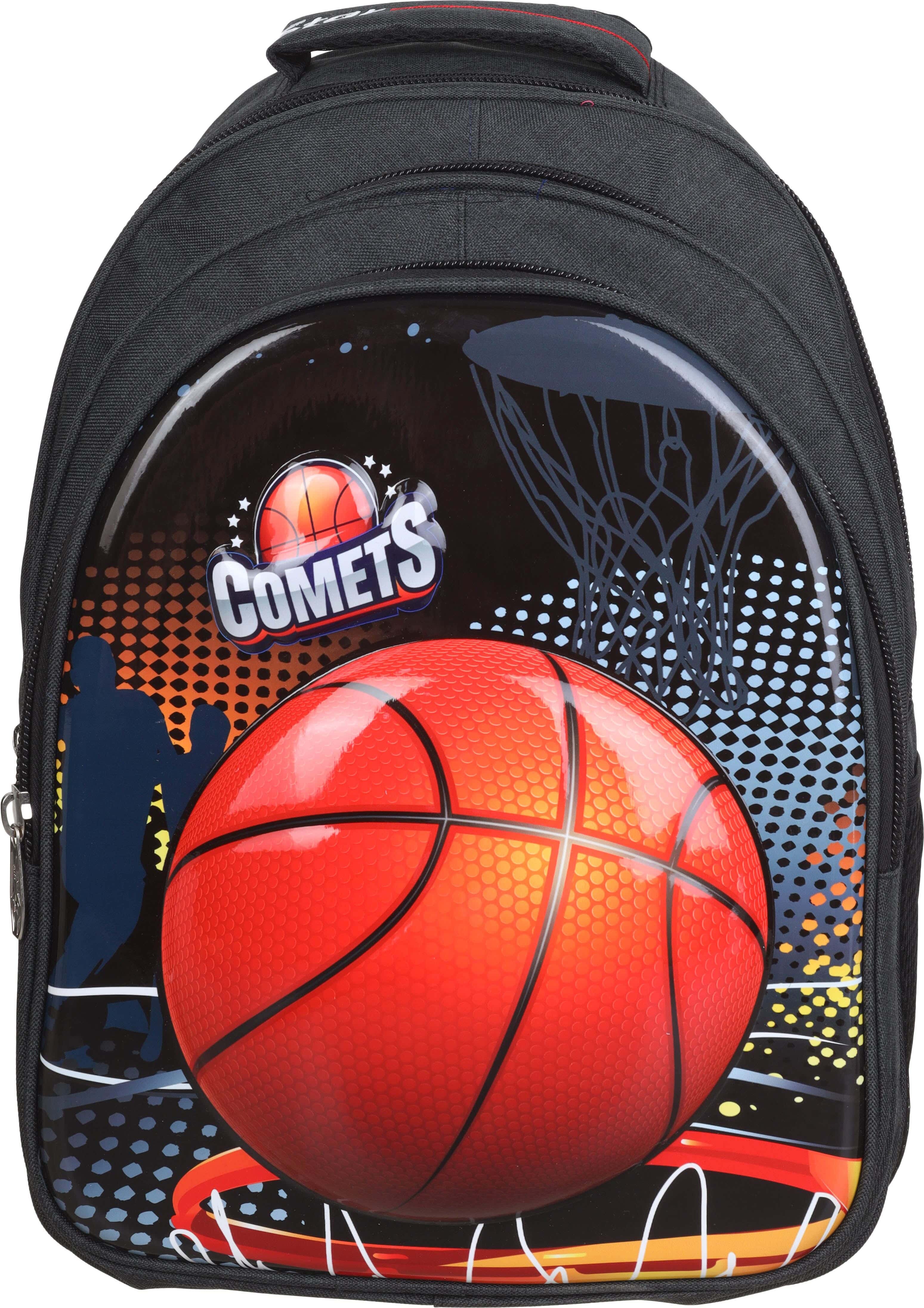 Star Fabric School Backpack for Boys, 42×29 cm, 3 Zippers - Black Red