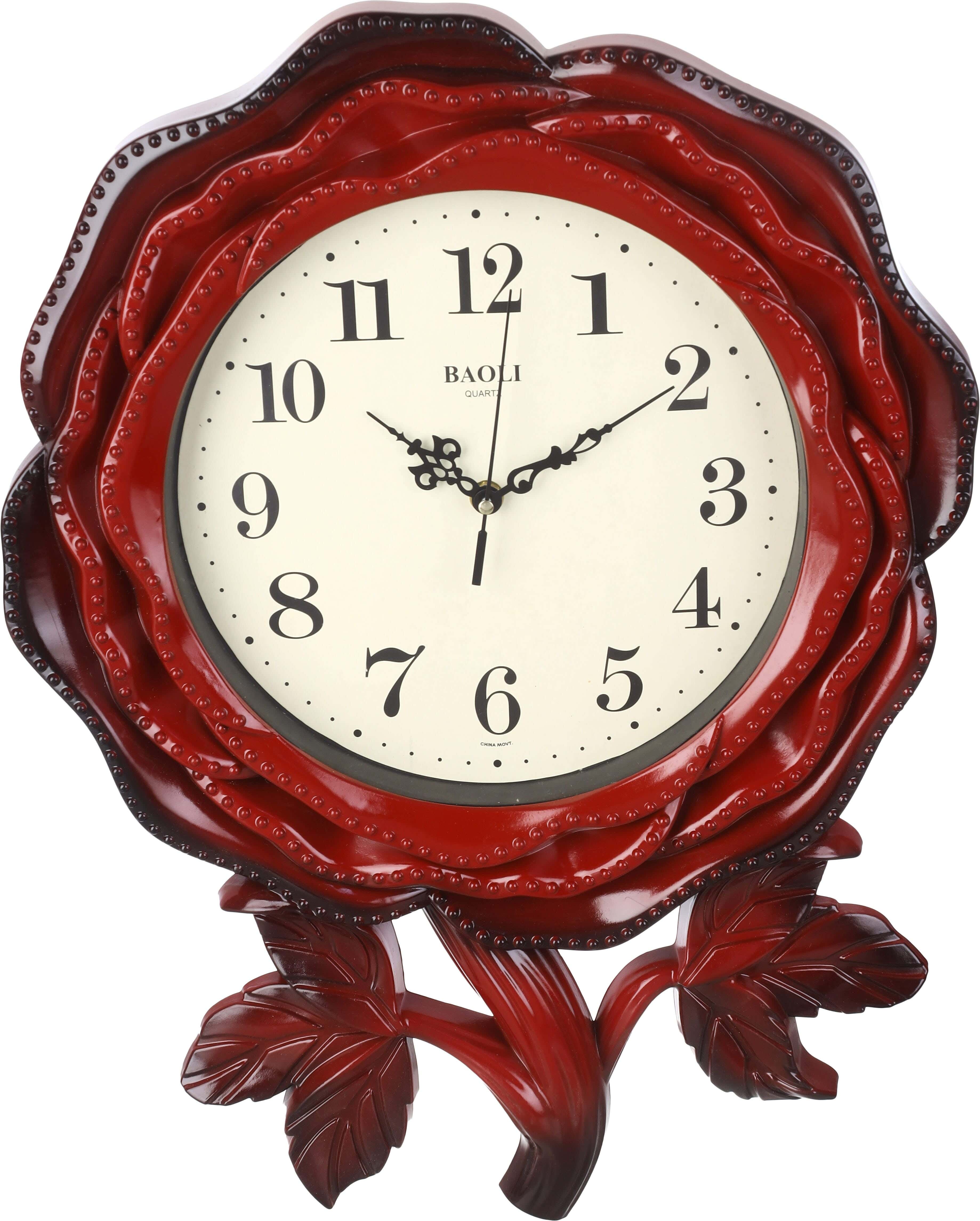 Plastic Wall Clock, Rose Shape, 50 cm - Dark Red
