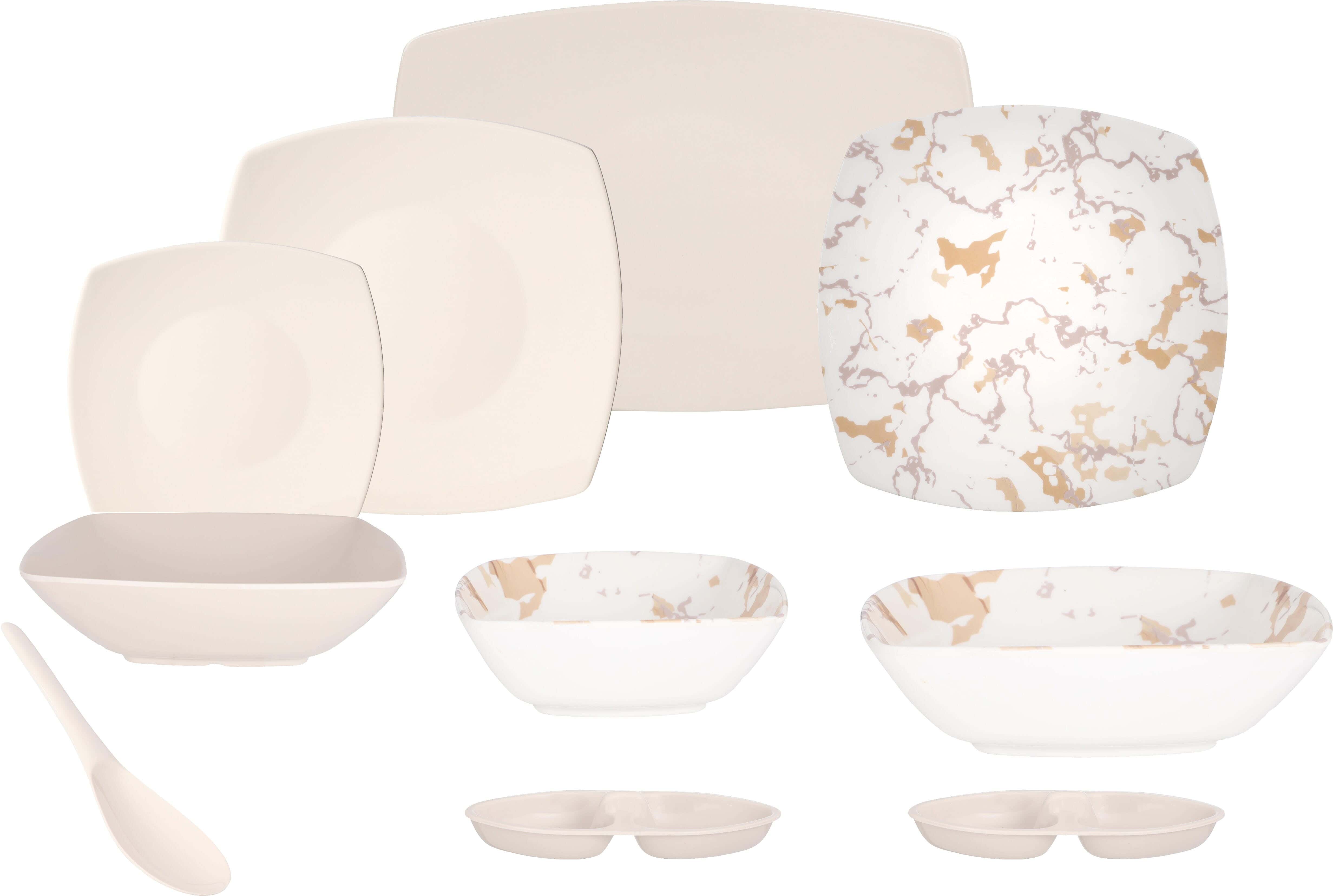 Alsherif Square Melamine Dinner Set, 38 Pieces - Beige