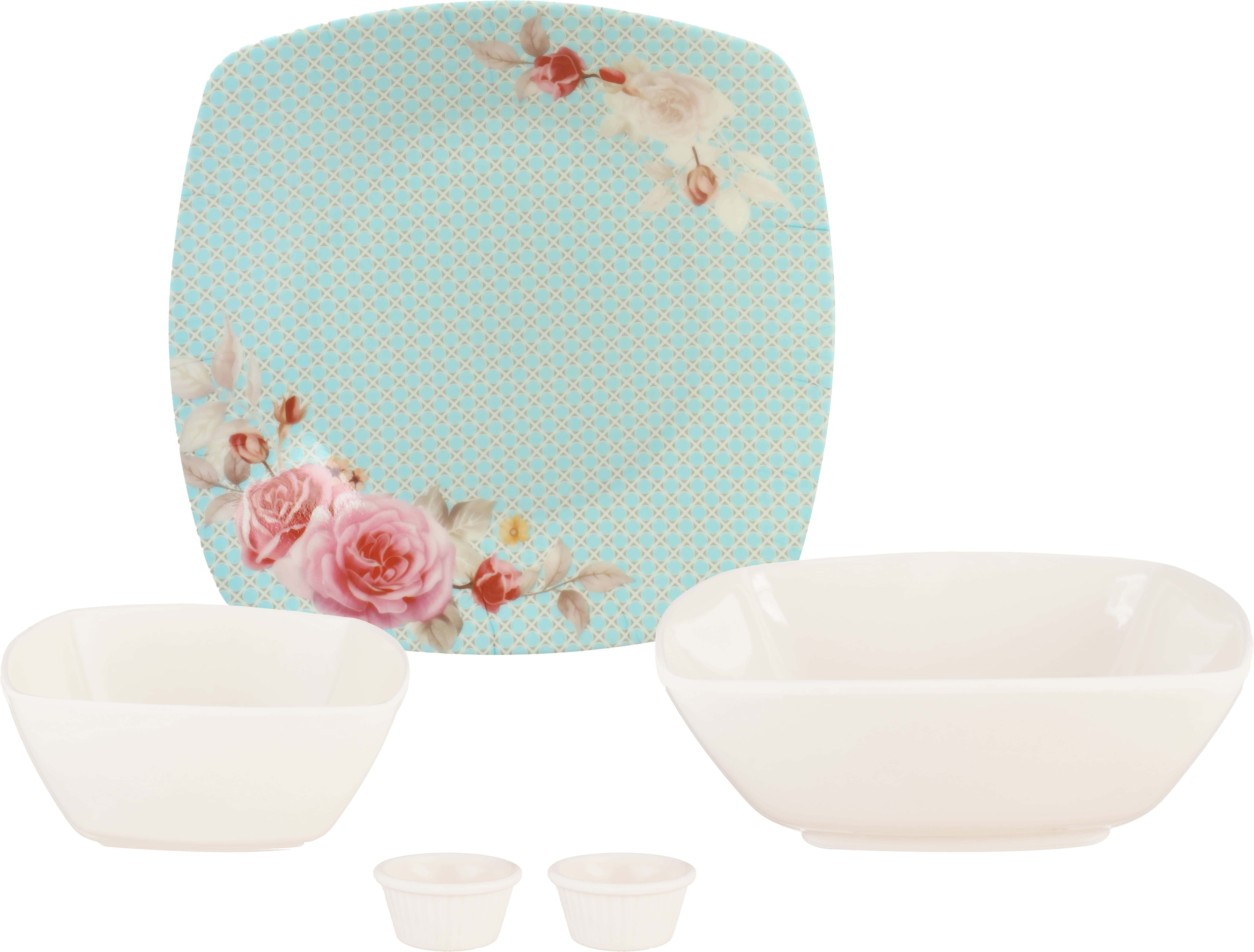 Al Sherif Melamine Dinner Set, 20 Pieces - Off White Turquoise