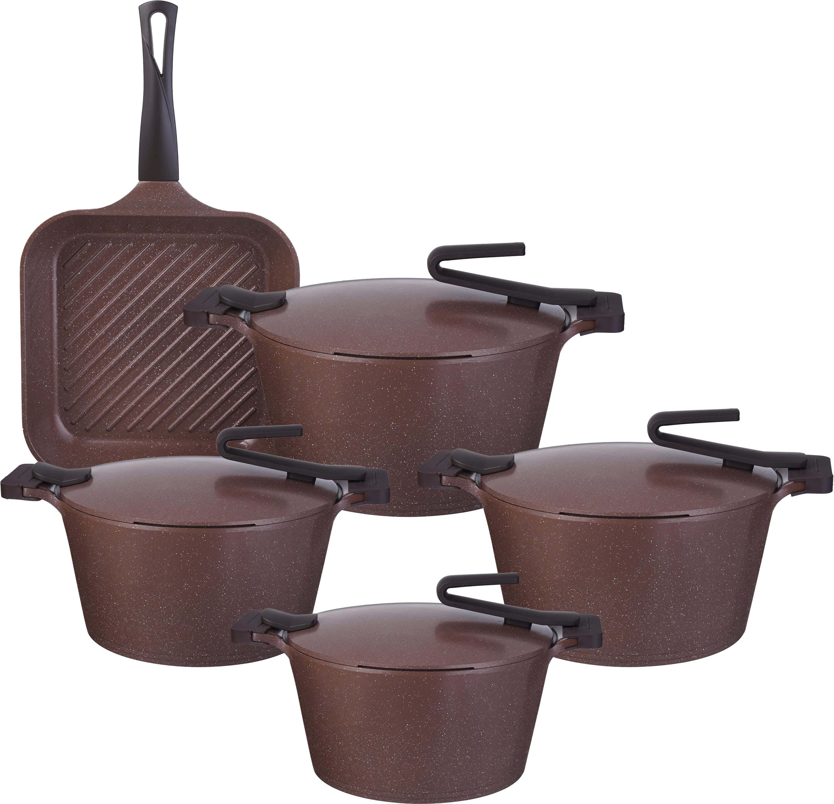 Pyrex Granite Pots Set, 9 Pieces - Brown