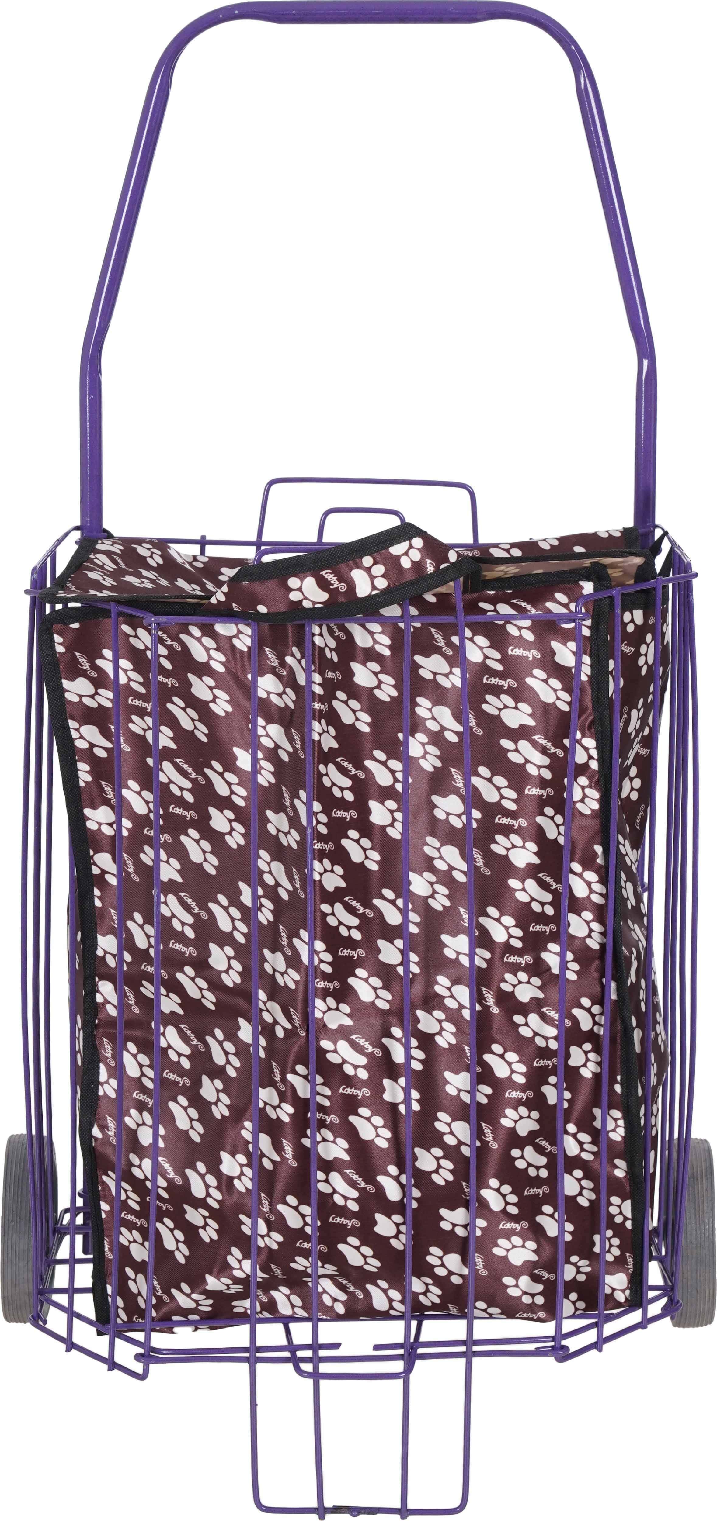 Metal Shopping Cart Foldable, 32×42×93 cm, 2 Wheels, Leather Bag - Multicolor