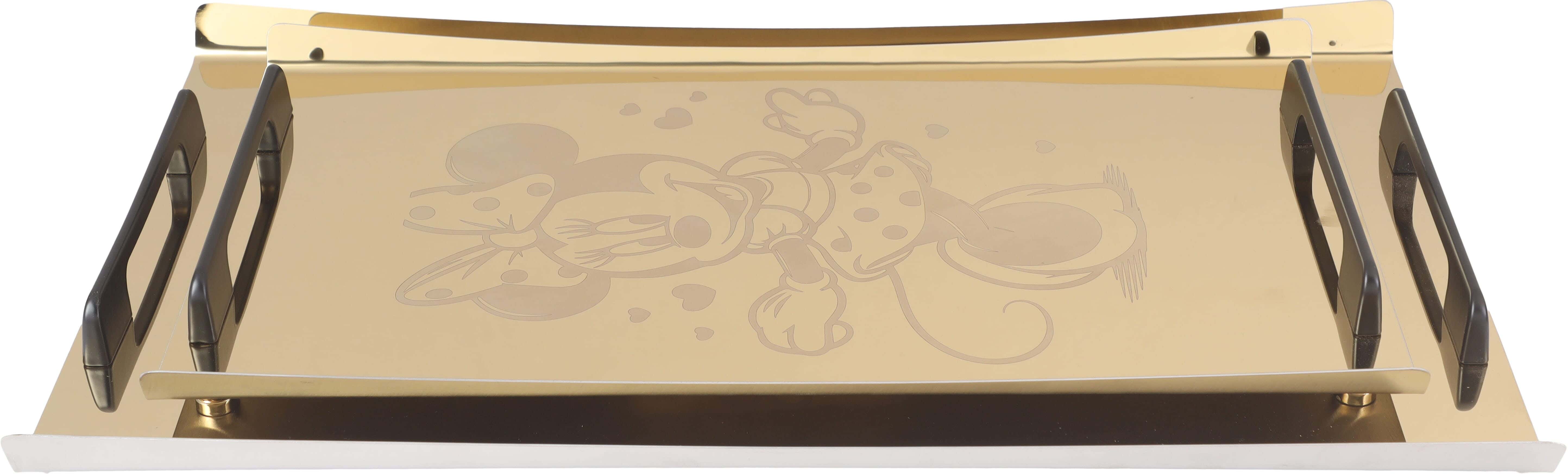 Nelton Chrome Rectangular Serving Tray Set, 2 Pieces - Gold Black