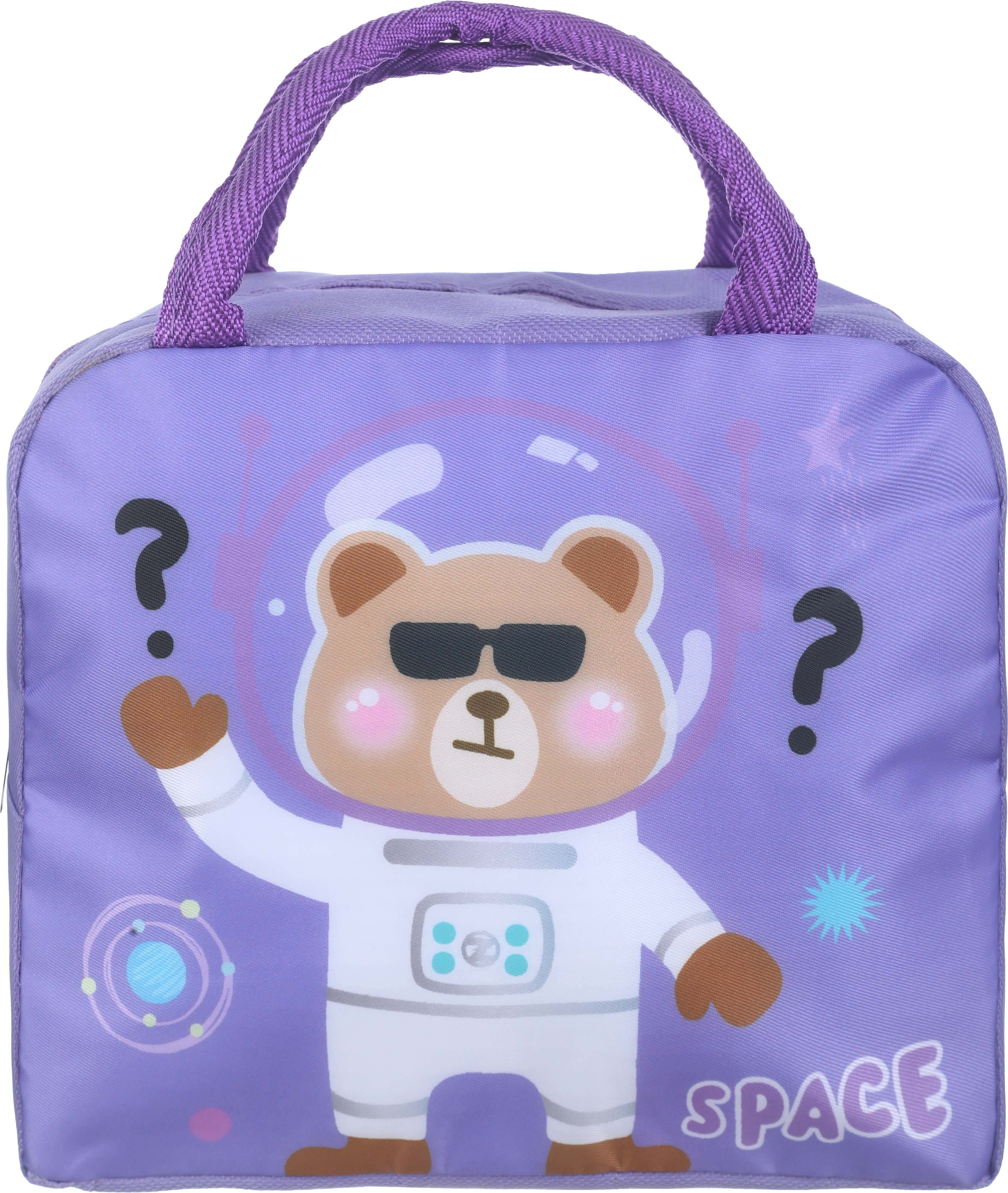 Waterproof Rectangular Lunch Bag, with Handle, 20×23 cm - Mauve White