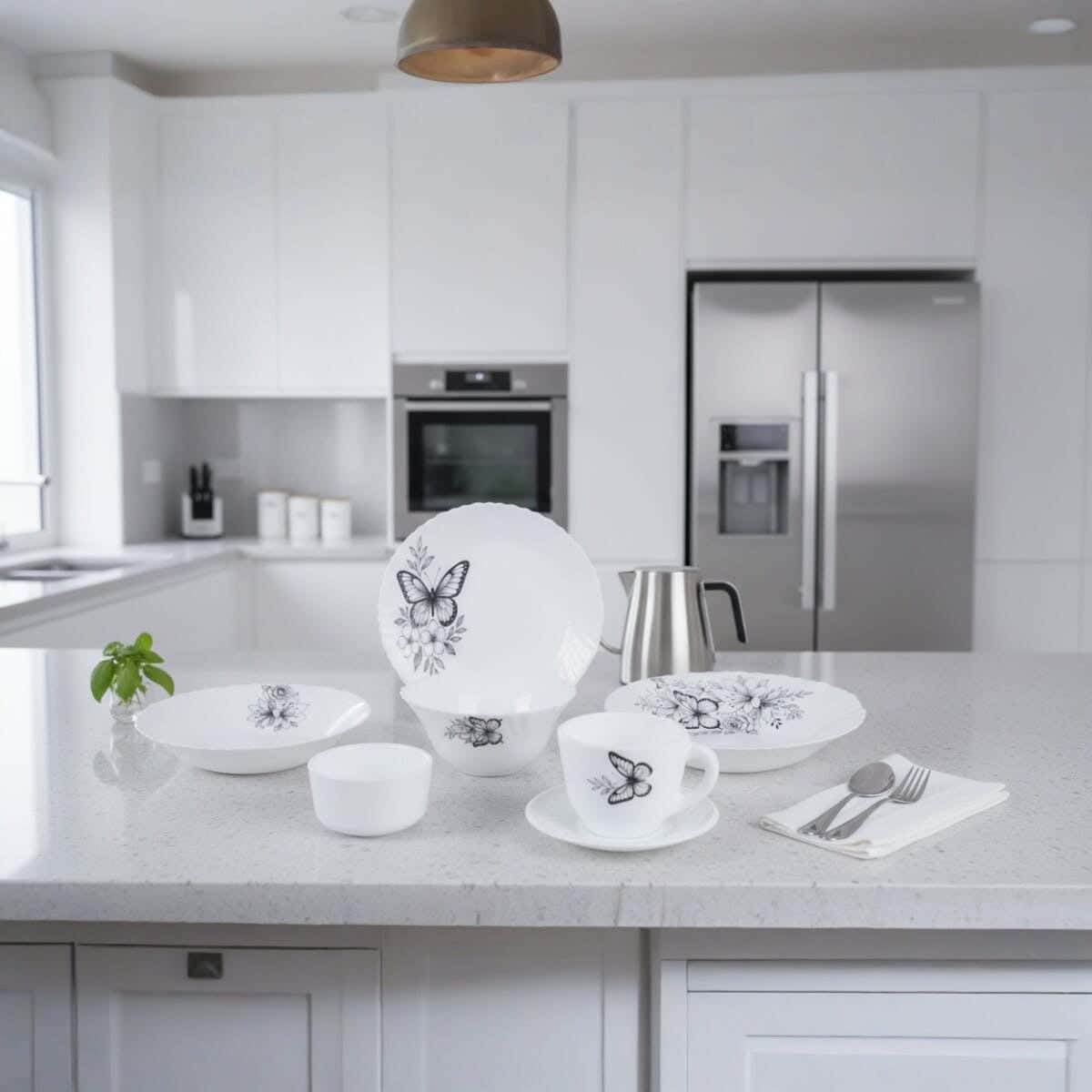 Brada Arcopal Dinner Set, 42 Pieces - White Black