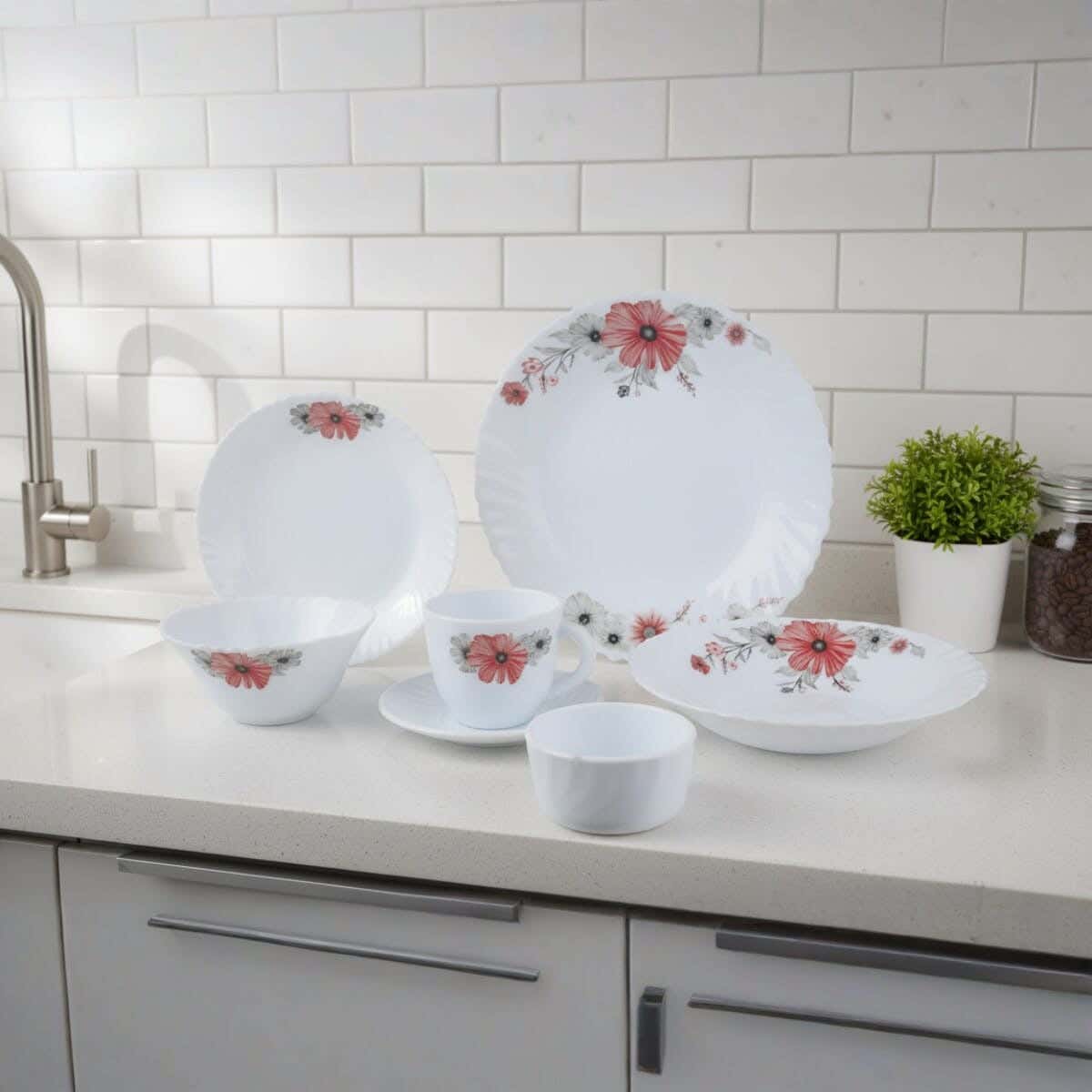 Brada Arcopal Dinner Set, 42 Pieces - White Red