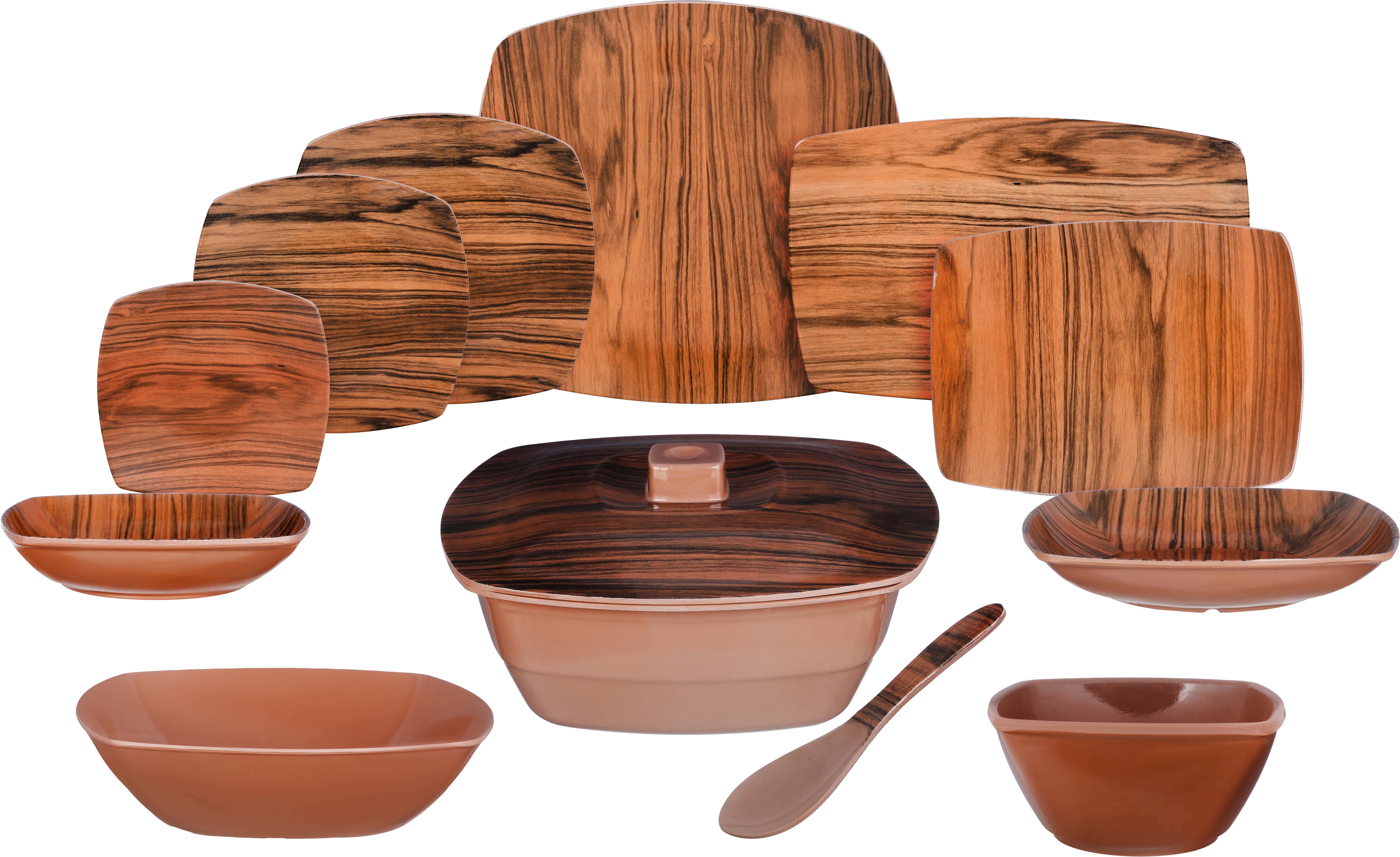 Almanar Square Melamine Dinner Set, 38 Pieces - Brown