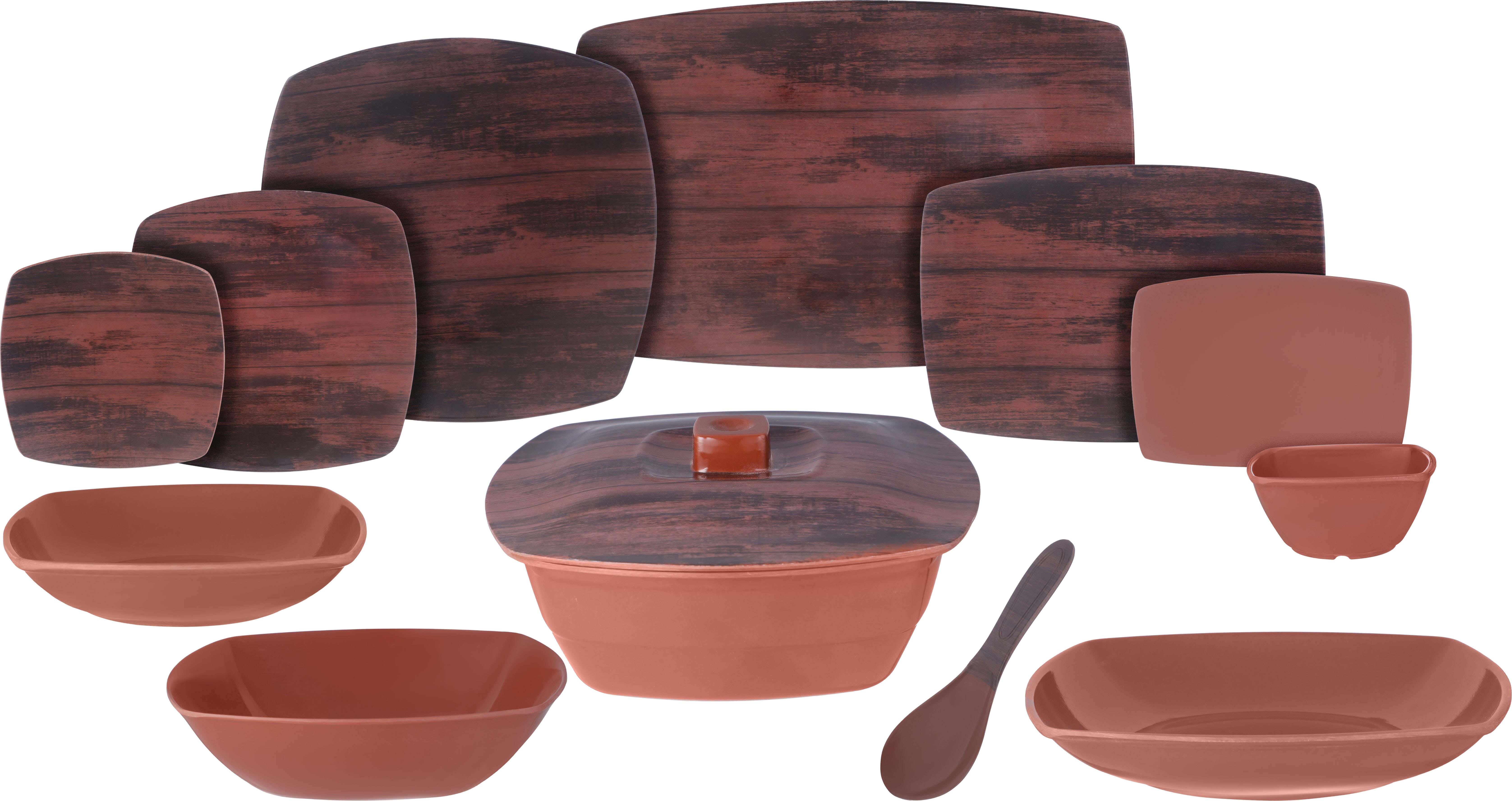 Al Manar Melamine Square Dinner Set, 38 Pieces - Brown