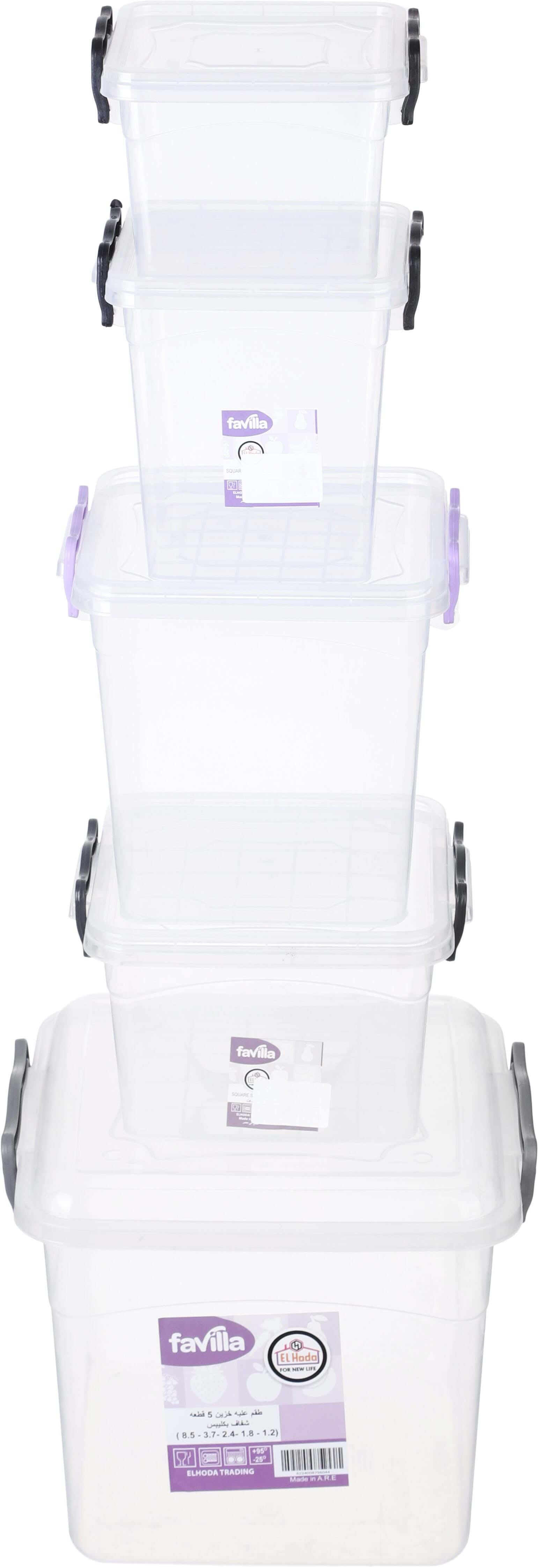 El Hoda Plastic Storage Box Set, 5 Pieces - Clear