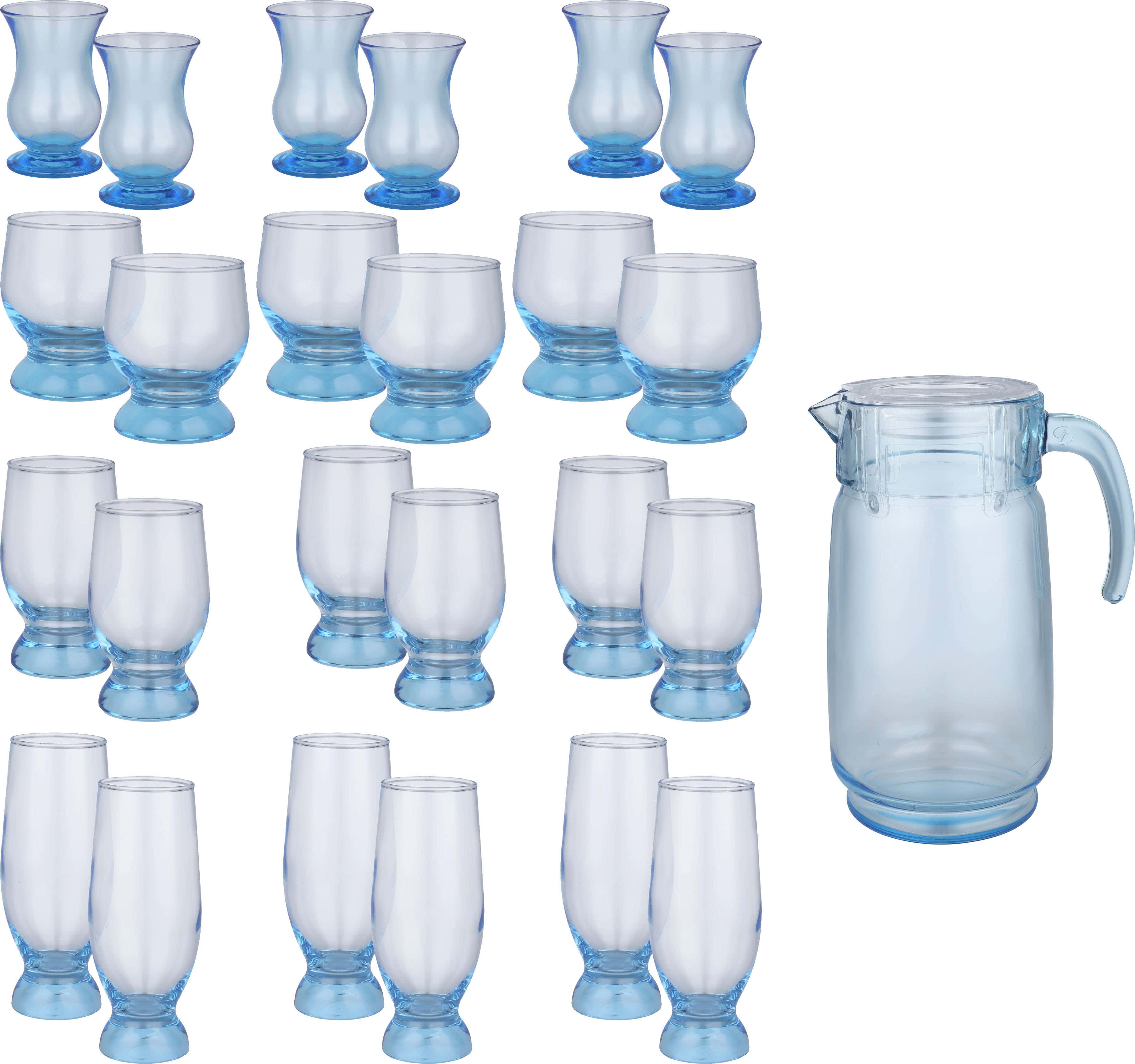 Pasabahce Glass Cup Set, 25 Pieces - Clear Light Blue