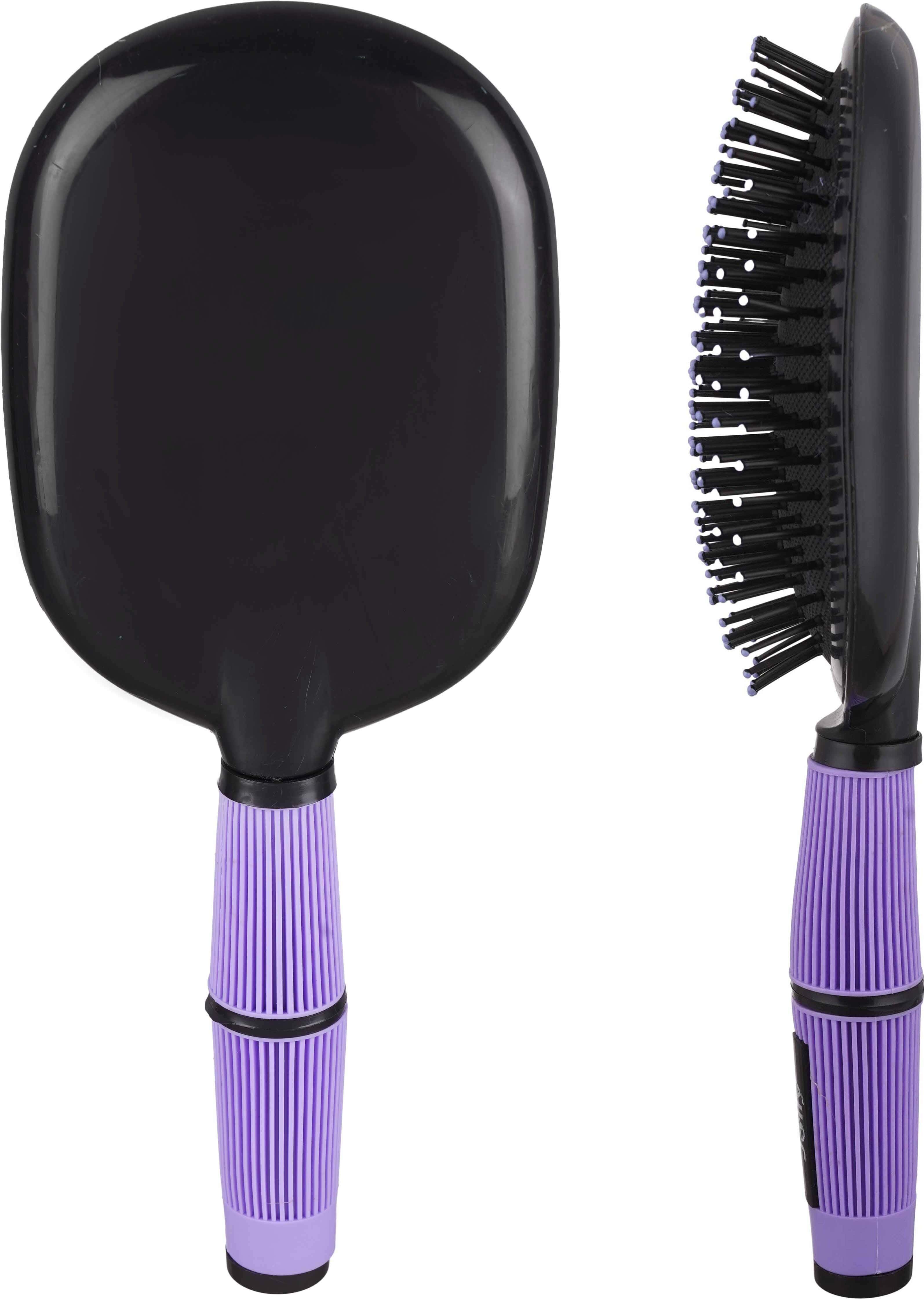 Plastic Hair Brush for Hair Styling, Silicone Handle, Oval Shaped, 26 cm - Black Mauve
