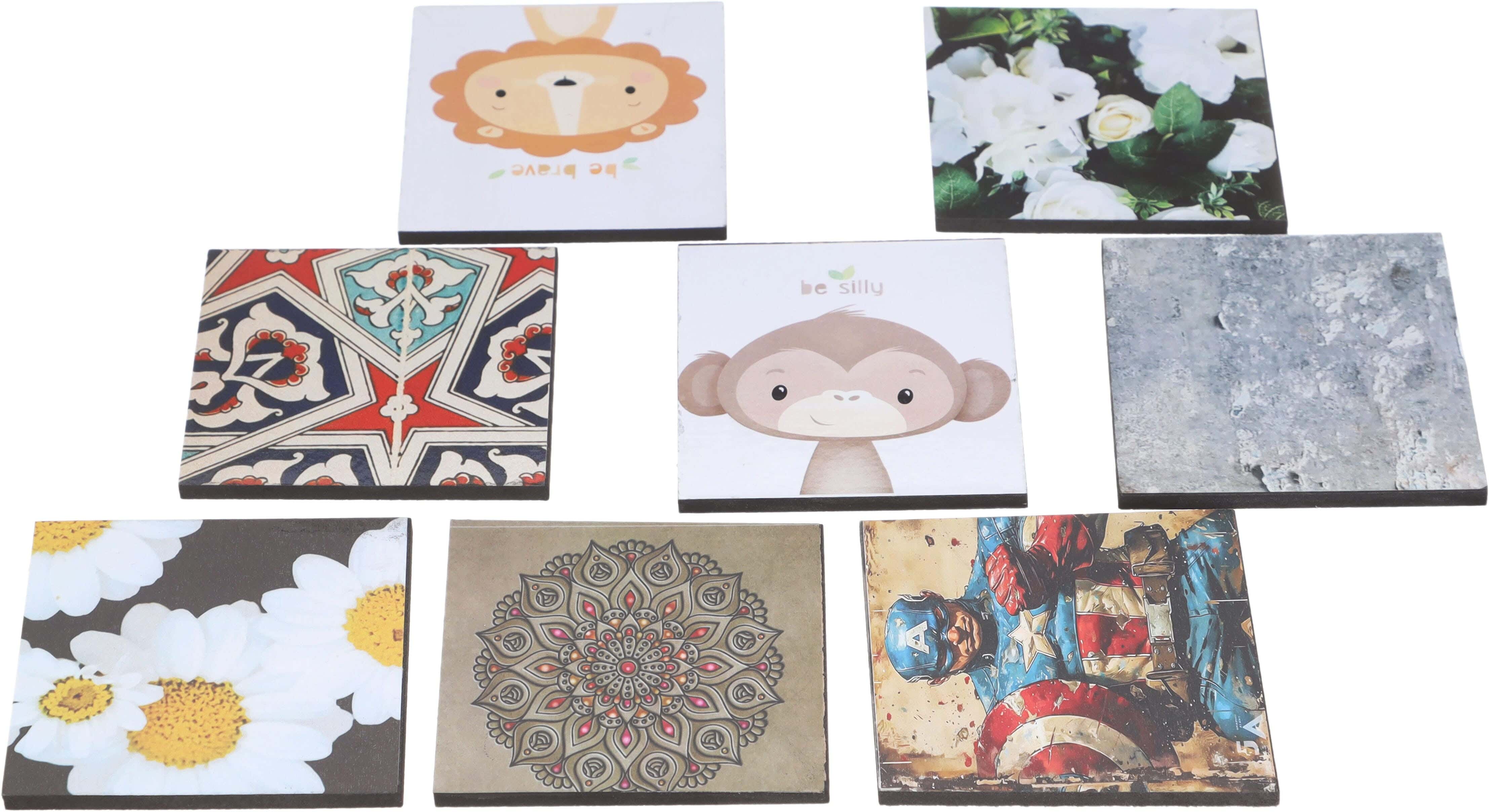 Wood Coaster Set, 8 Pieces, 8×8 Cm - Multicolor