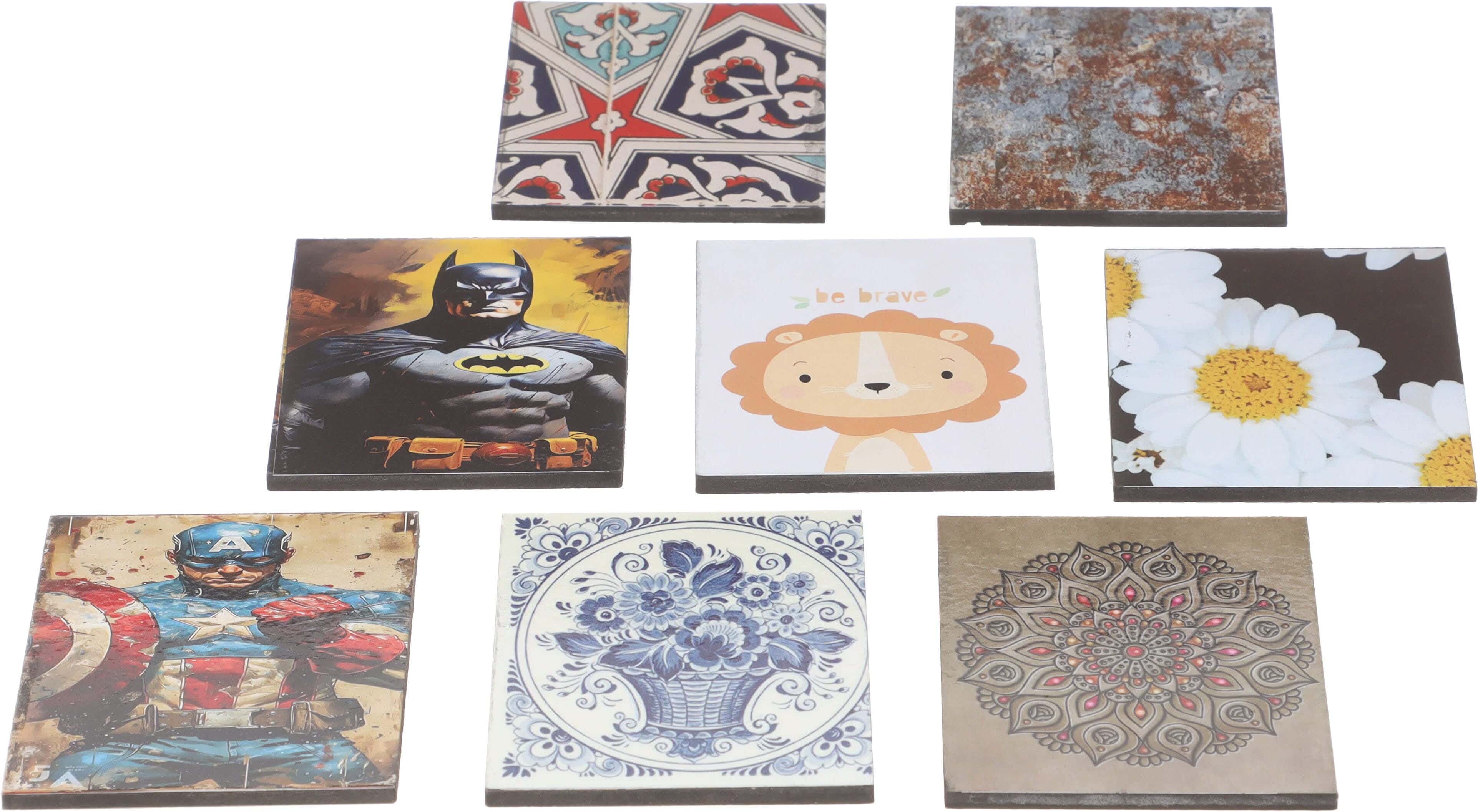 Wood Coaster Set, 8 Pieces, 8×8 cm - Multicolor