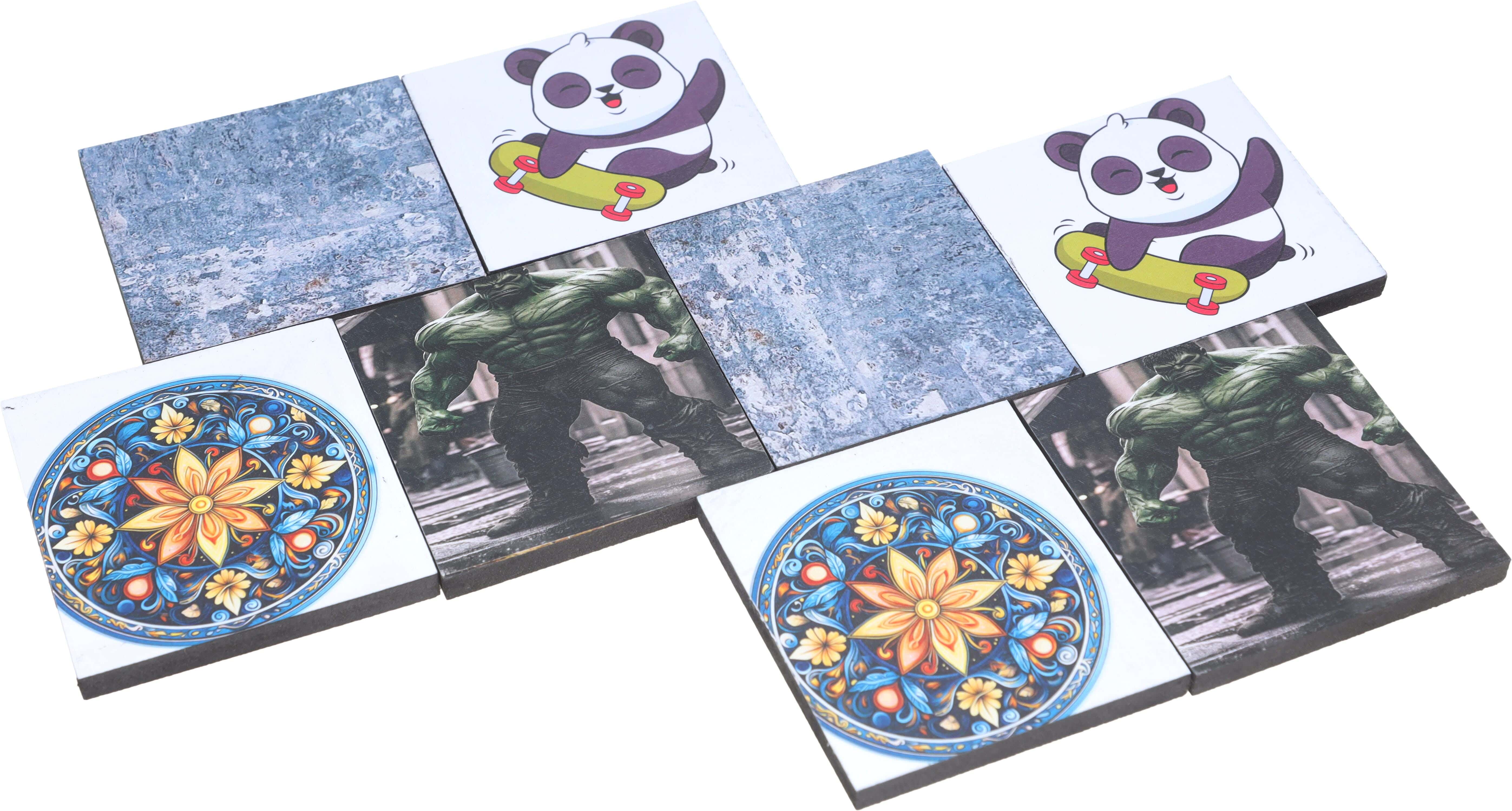 Wood Coaster Set, 8 Pieces, 8×8 Cm - Multicolor