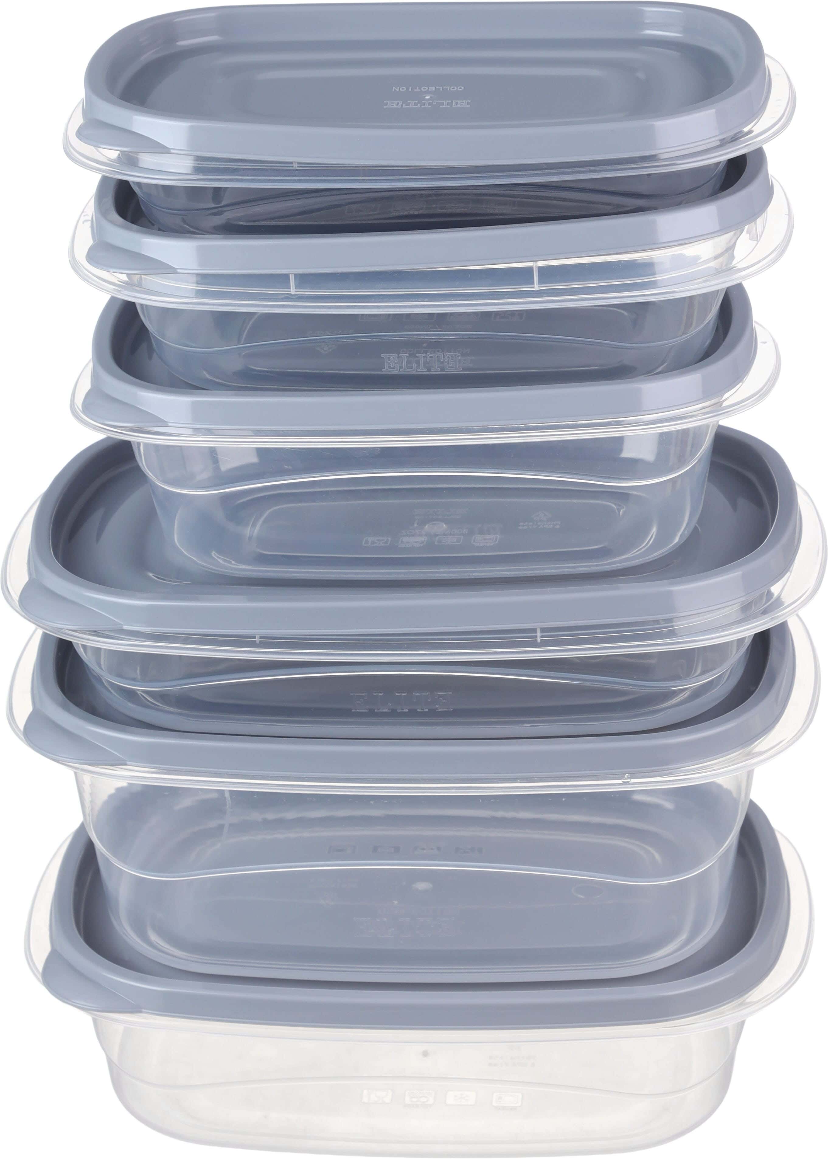Elite Plastic Refrigerator Box Set, 6 Pieces - Grey Clear