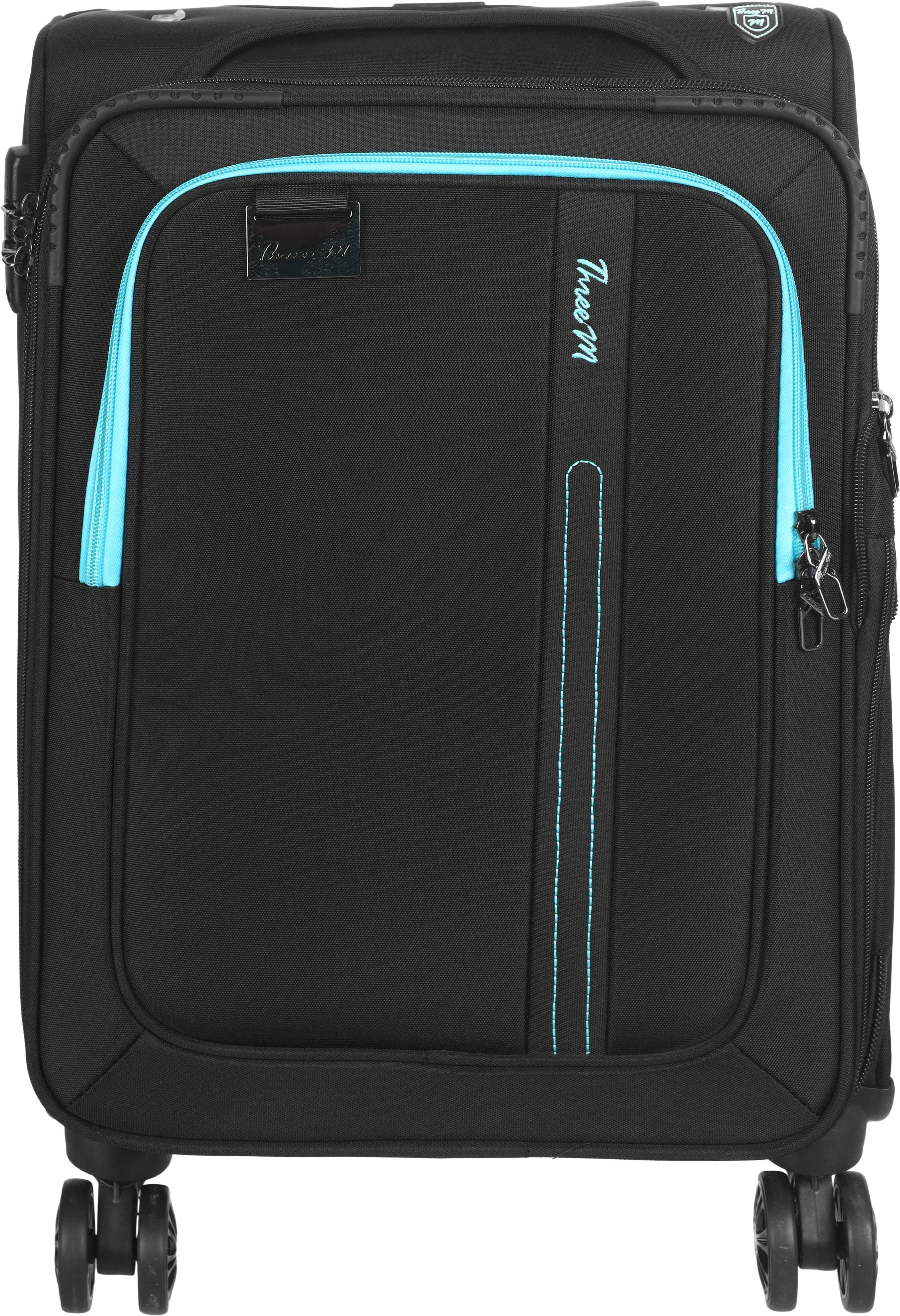 Three M waterproof Luggage Trolley Bags, 20 Inch, 10 Zippers, Digital Lock - Black Blue