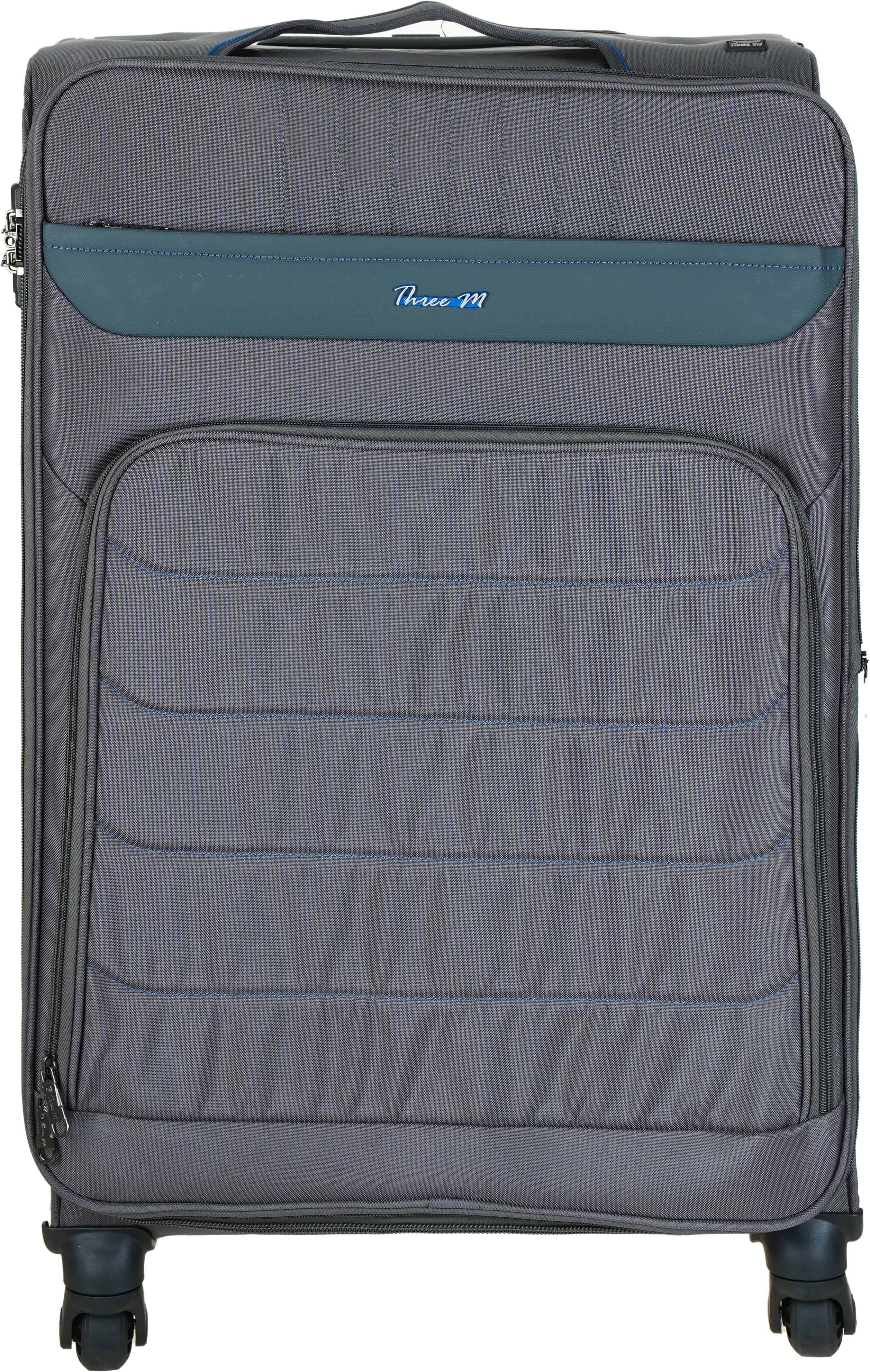 Three M waterproof Trolley Travel Bags, 20 Inch, 9 Zippers, 4 Wheels, Digital Lock - Olive Blue