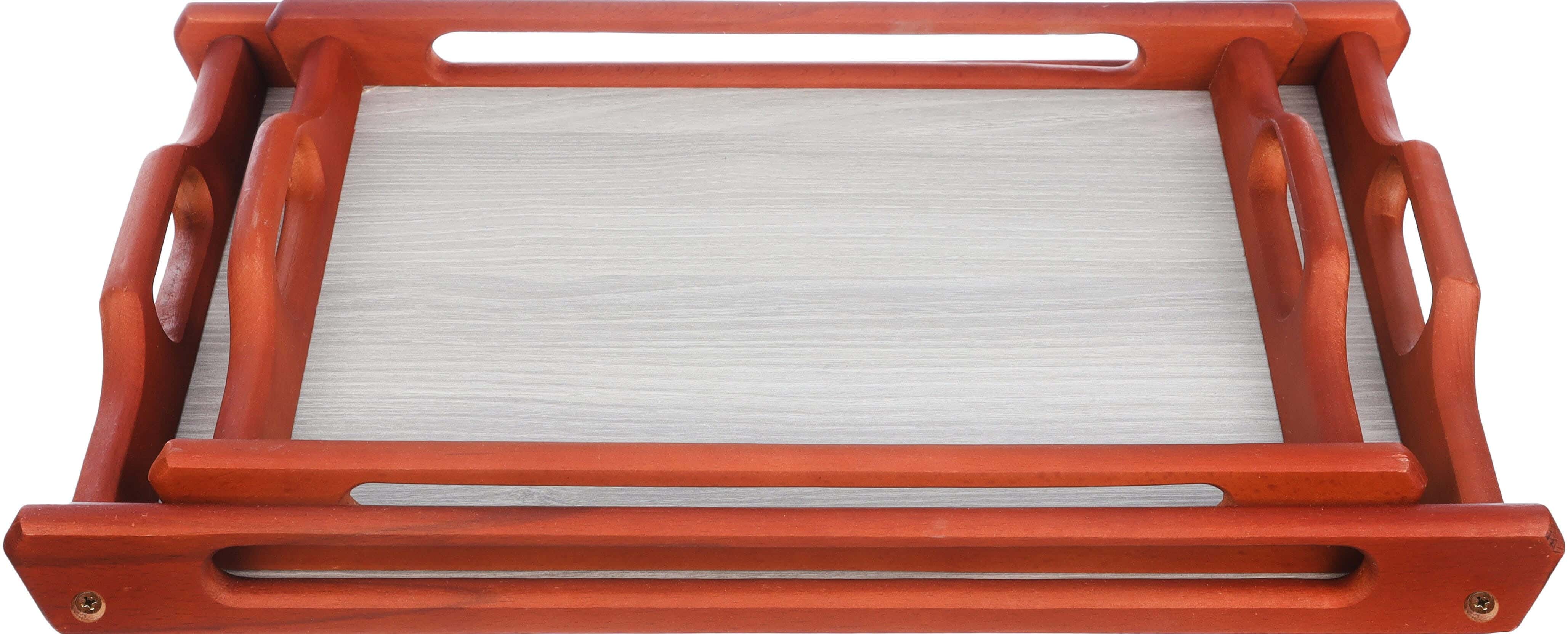 Juliet Wood Serving Tray Set, 2 Pieces - Brown Light Grey