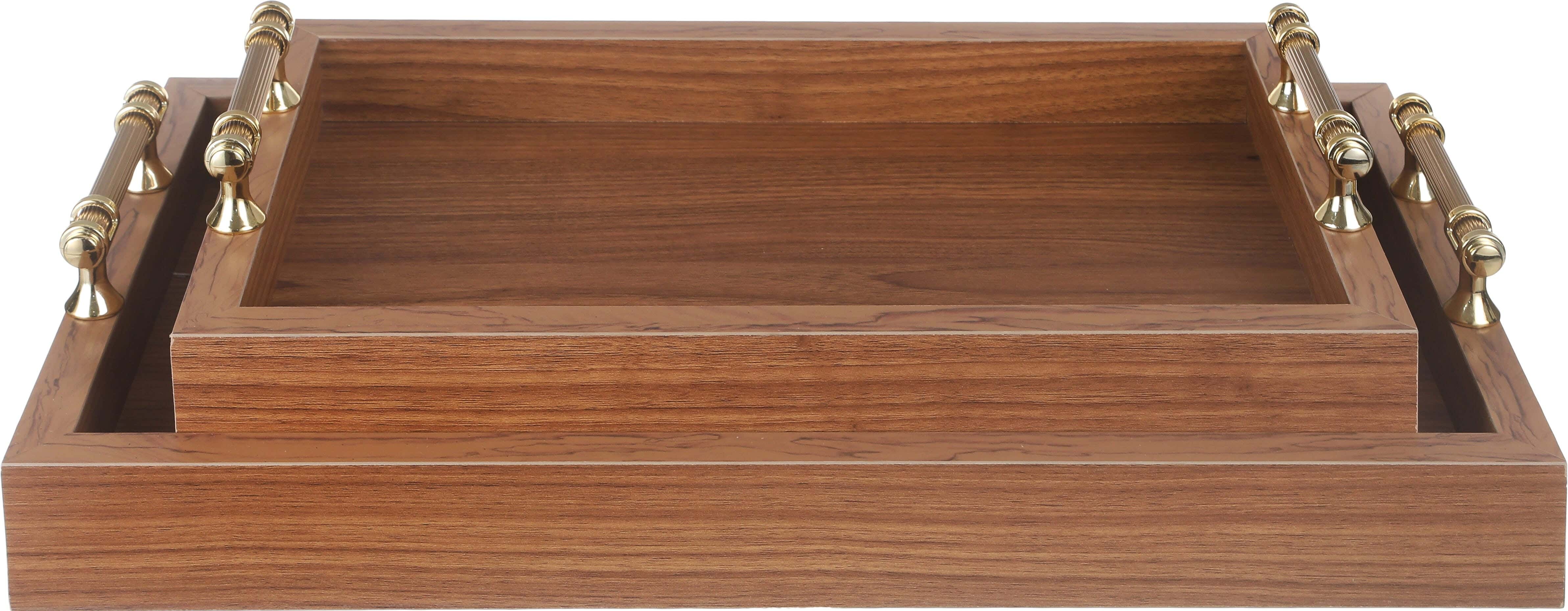 Juliet Wood Serving Tray Set, 2 Pieces - Brown Gold