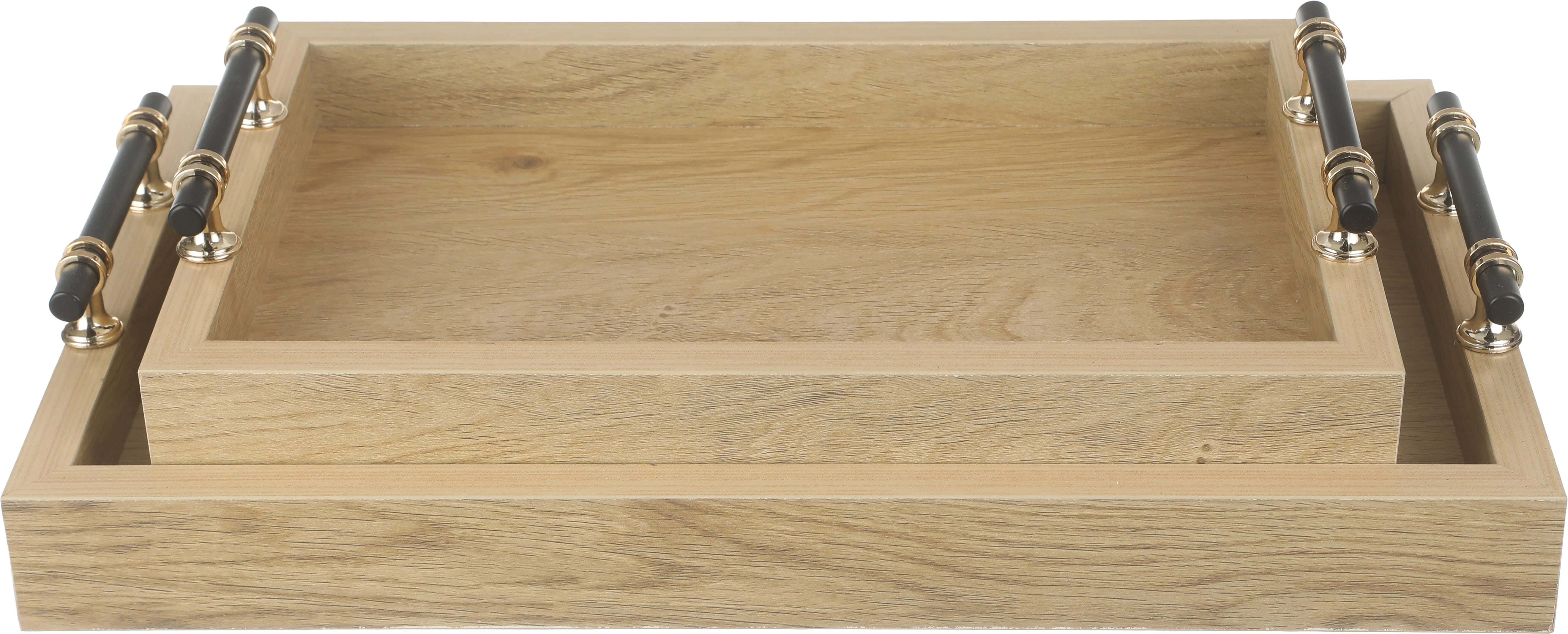 Juliet Wood Serving Tray Set, 2 Pieces - Beige Black