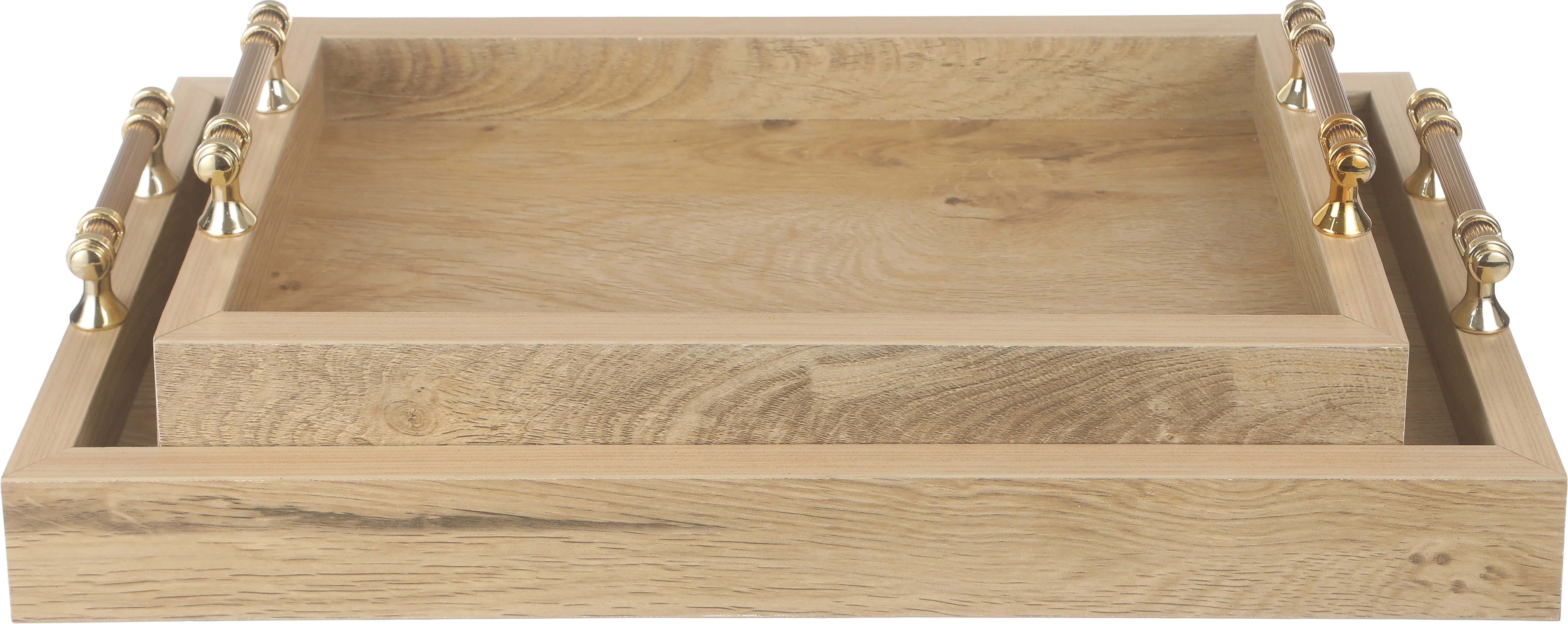 Juliet Wood Serving Tray Set, 2 Pieces - Beige Gold