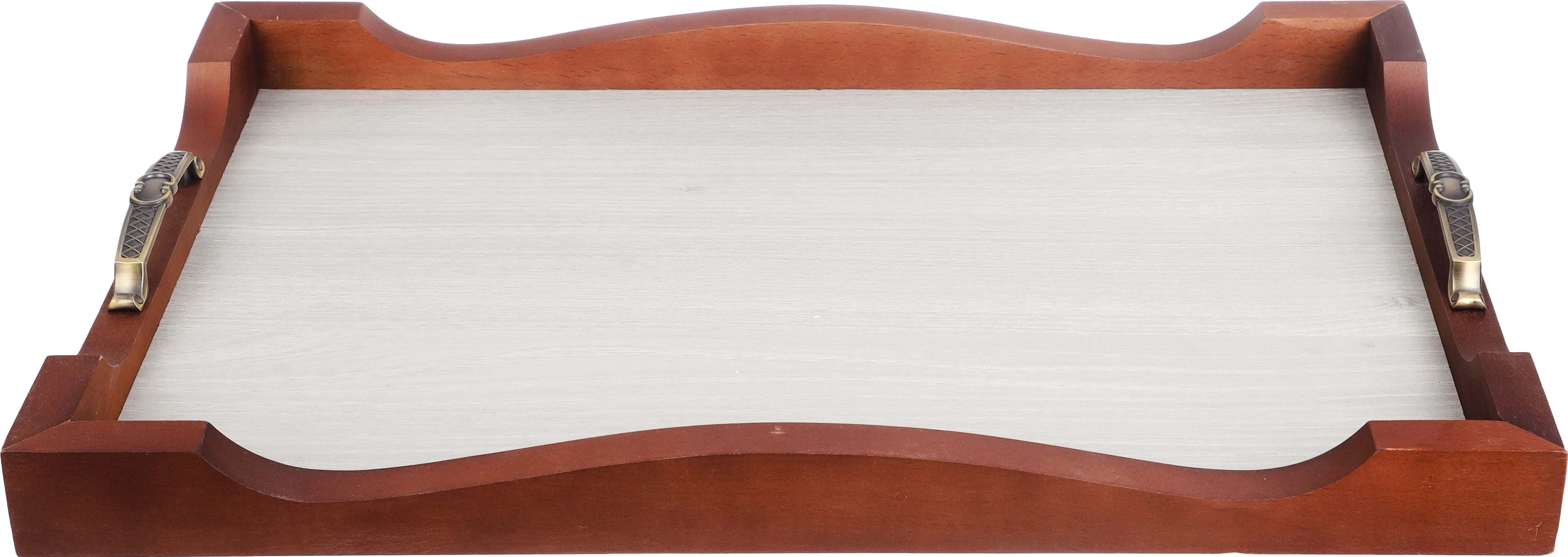 Juliet Wood Dinner Serving Tray, Metal Handle, 40×60 cm - Brown Beige