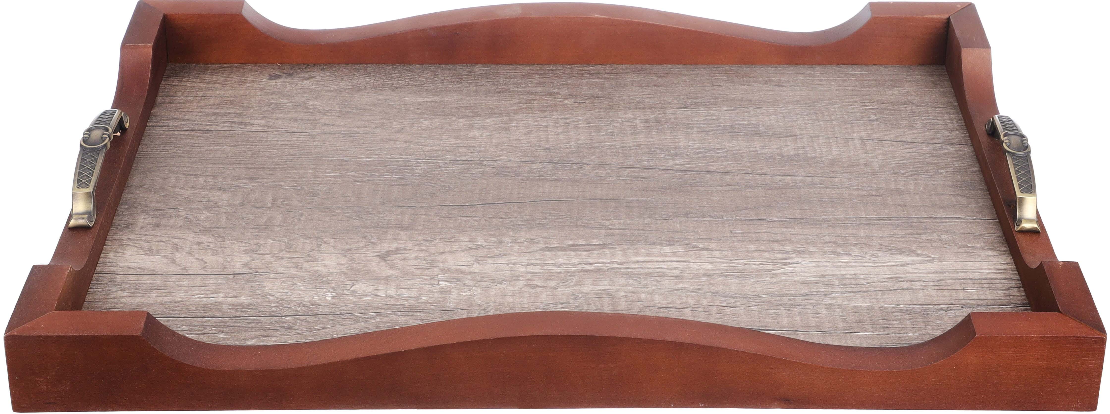 Juliet Wood Dinner Serving Tray, Metal Handle, 40×60 cm - Brown
