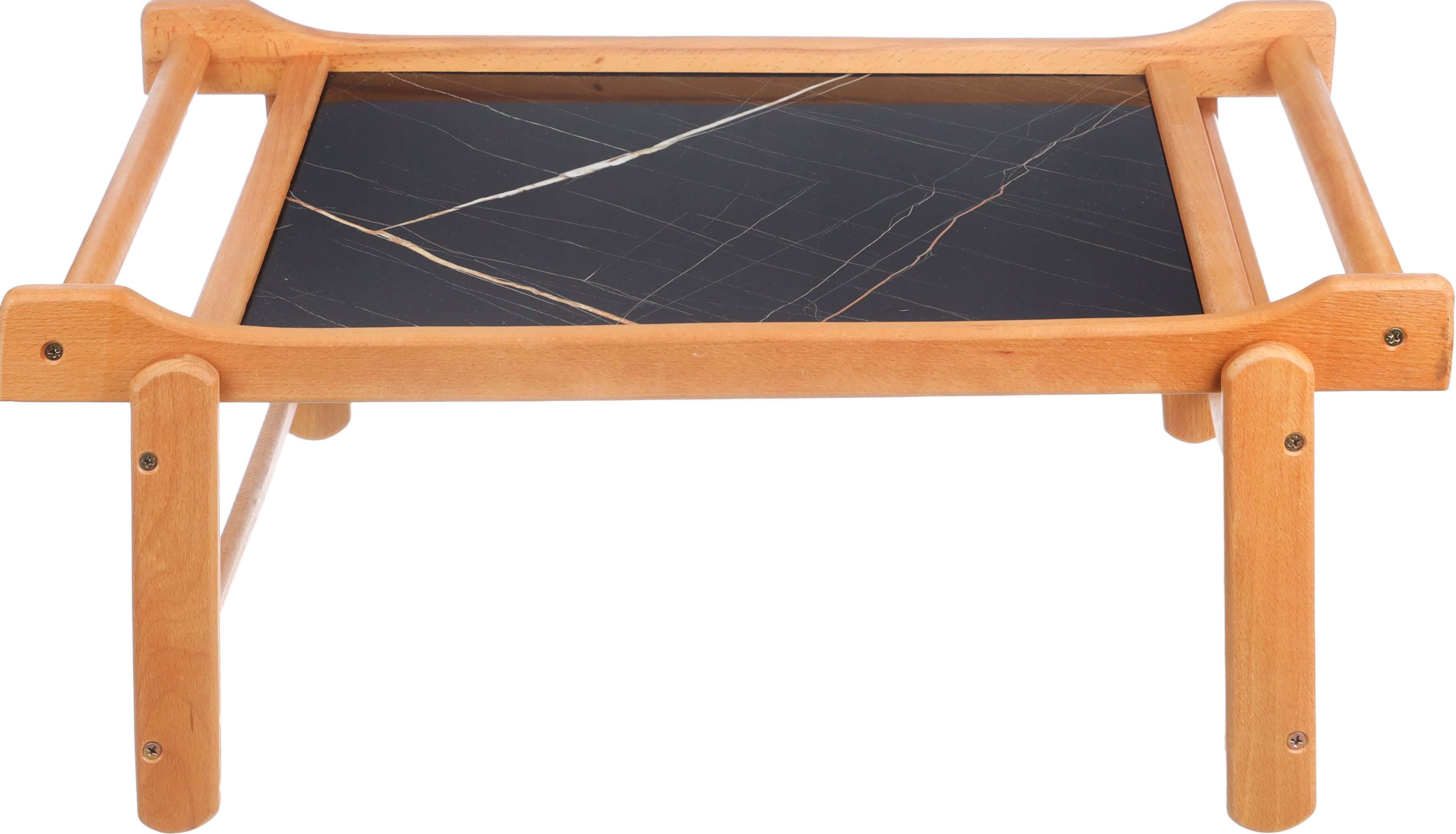 Juliet Wooden Food Serving Tray with Foldable Legs, 40×60 cm - Beige Black