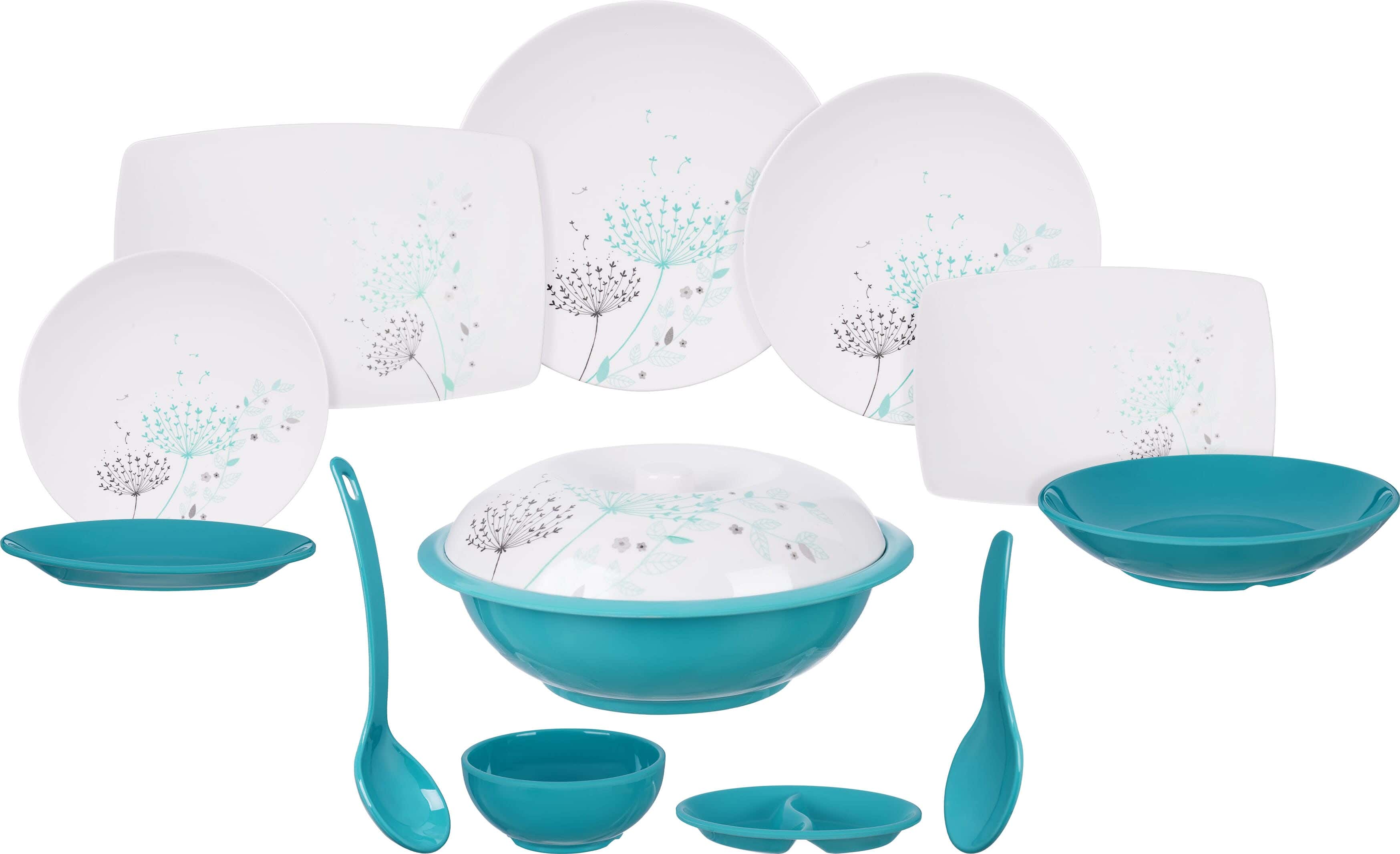 Almohandes Melamine Dinner Set, 38 Pieces - Turquoise White