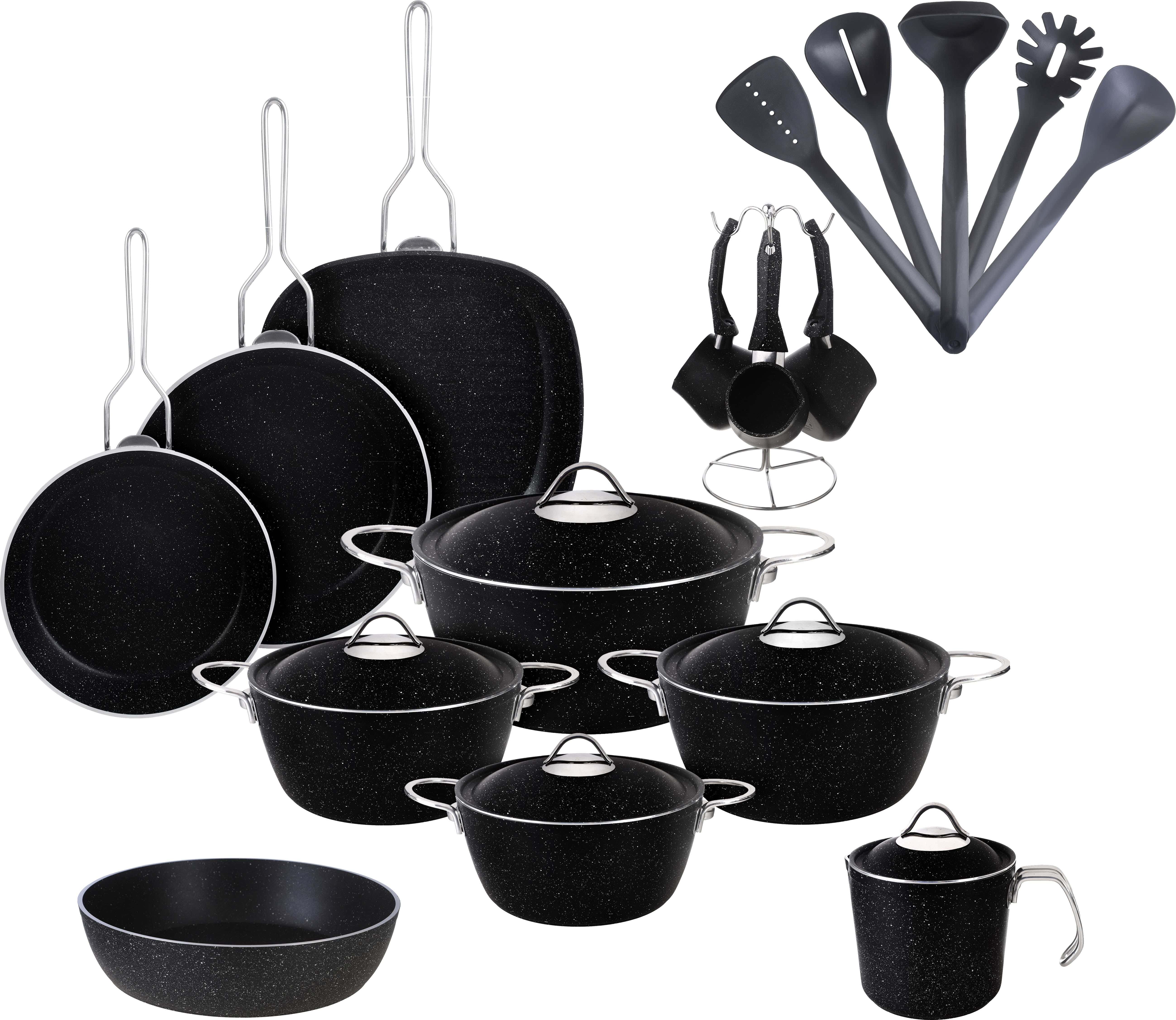 Vision Granite Pot Set, 23 Pieces - Black
