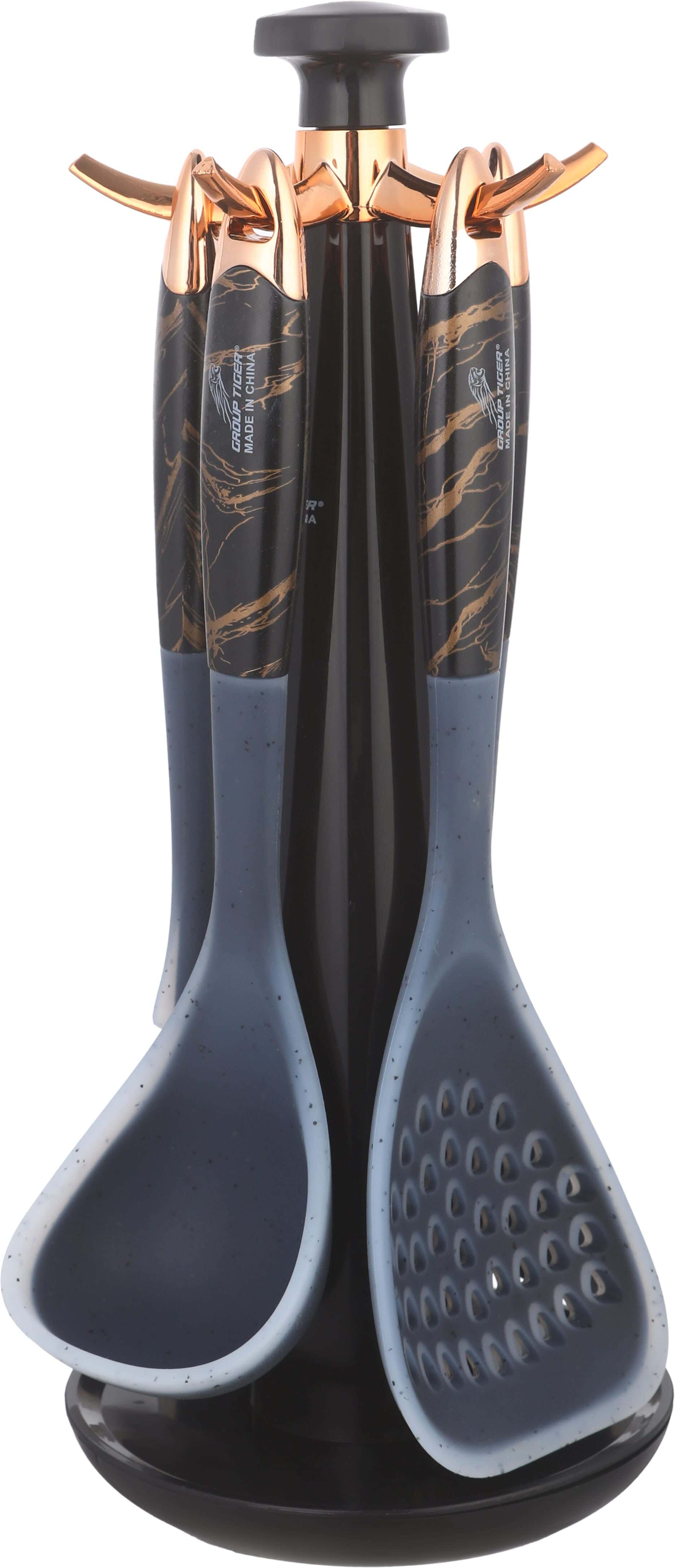 Group Tiger Silicone Serving Set, 5 Pieces, with Stand - Black Copper