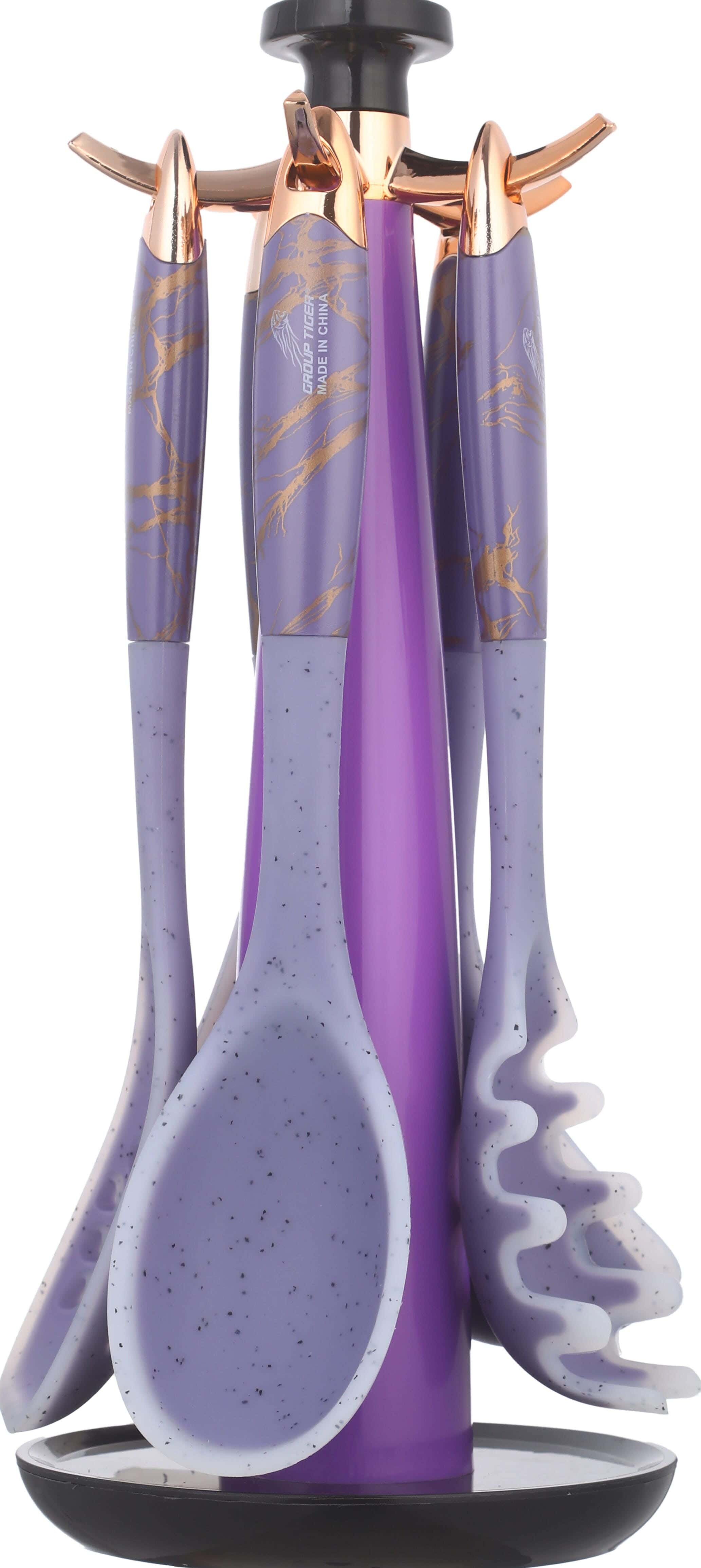 Group Tiger Silicone Serving Set, 5 Pieces, with Stand - Mauve Copper