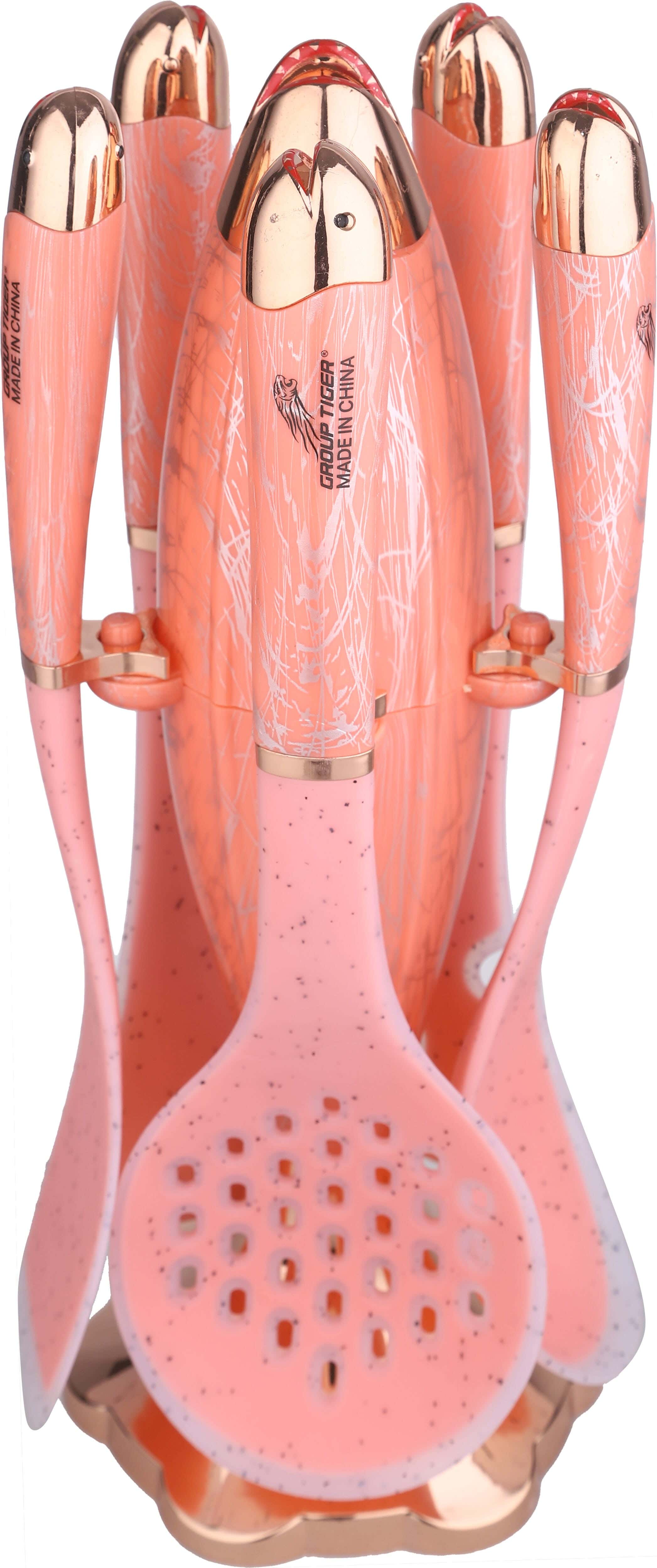 Group Tiger Silicone Serving Set, 5 Pieces, Plastic Handle, In addition to Stand - Pink Copper