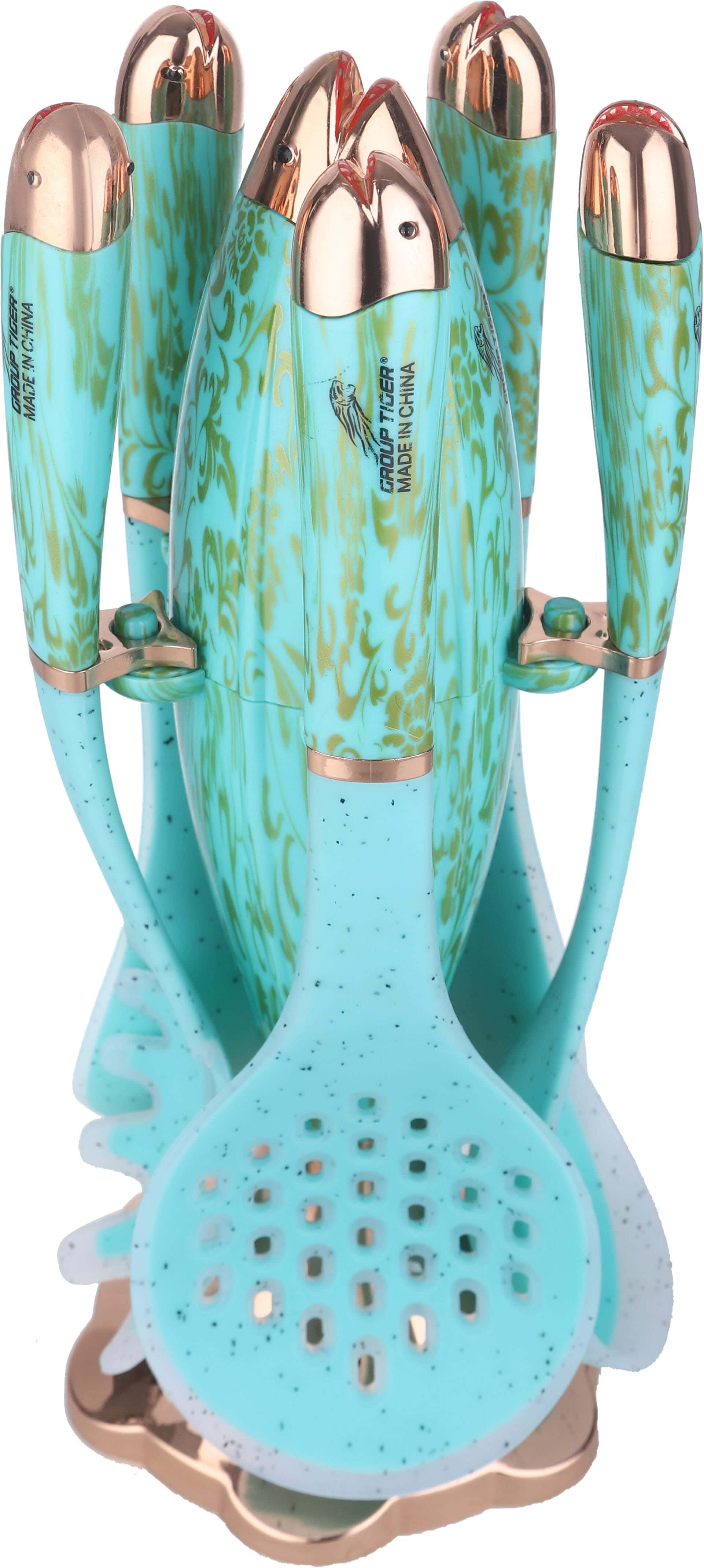 Group Tiger Silicone Serving Set, 5 Pieces, Plastic Handle, In addition to Stand - Turquoise Copper