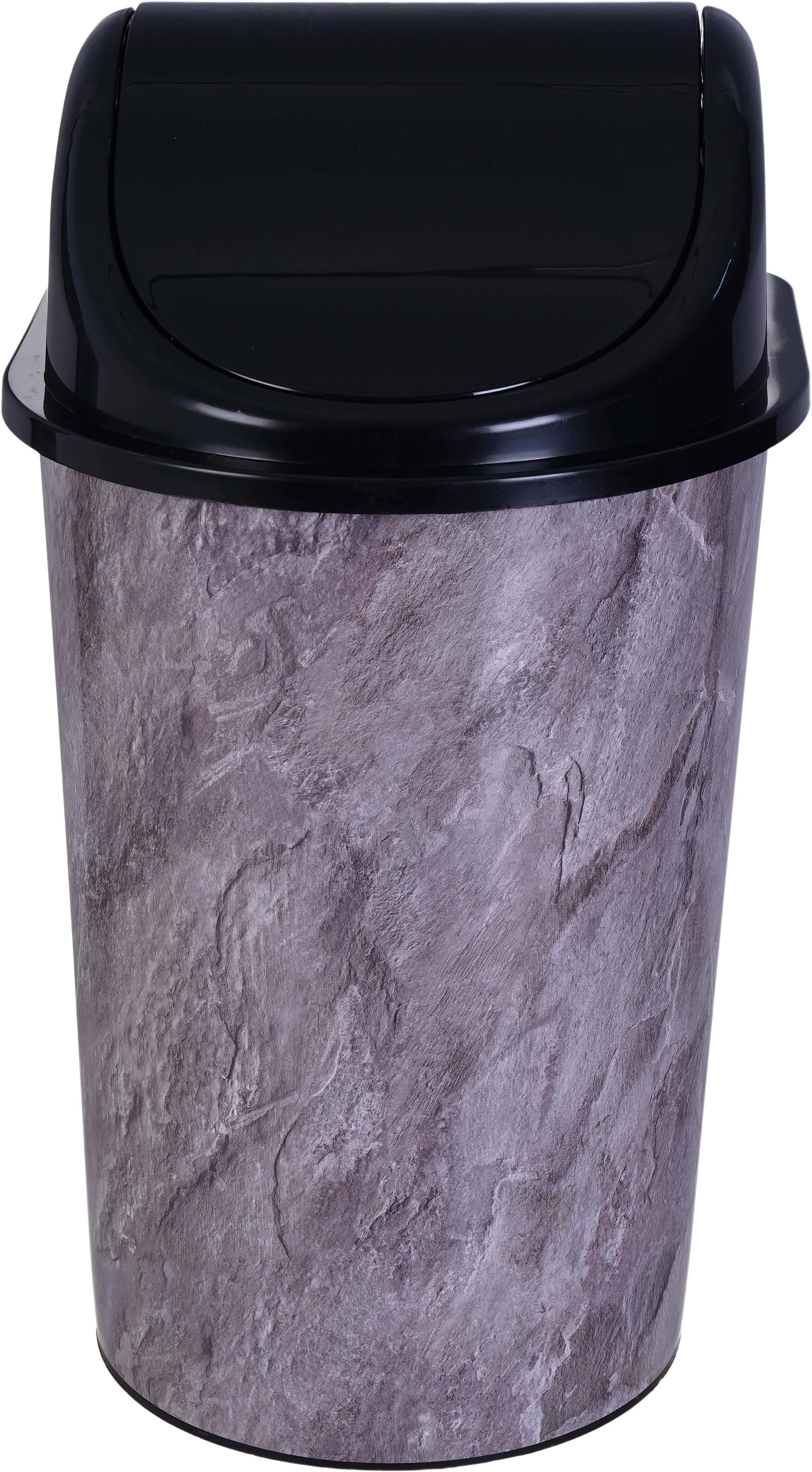 Al Wataneya Plastic Trash Bin with Movable Lid, 25×26.5×43 cm - Grey Black