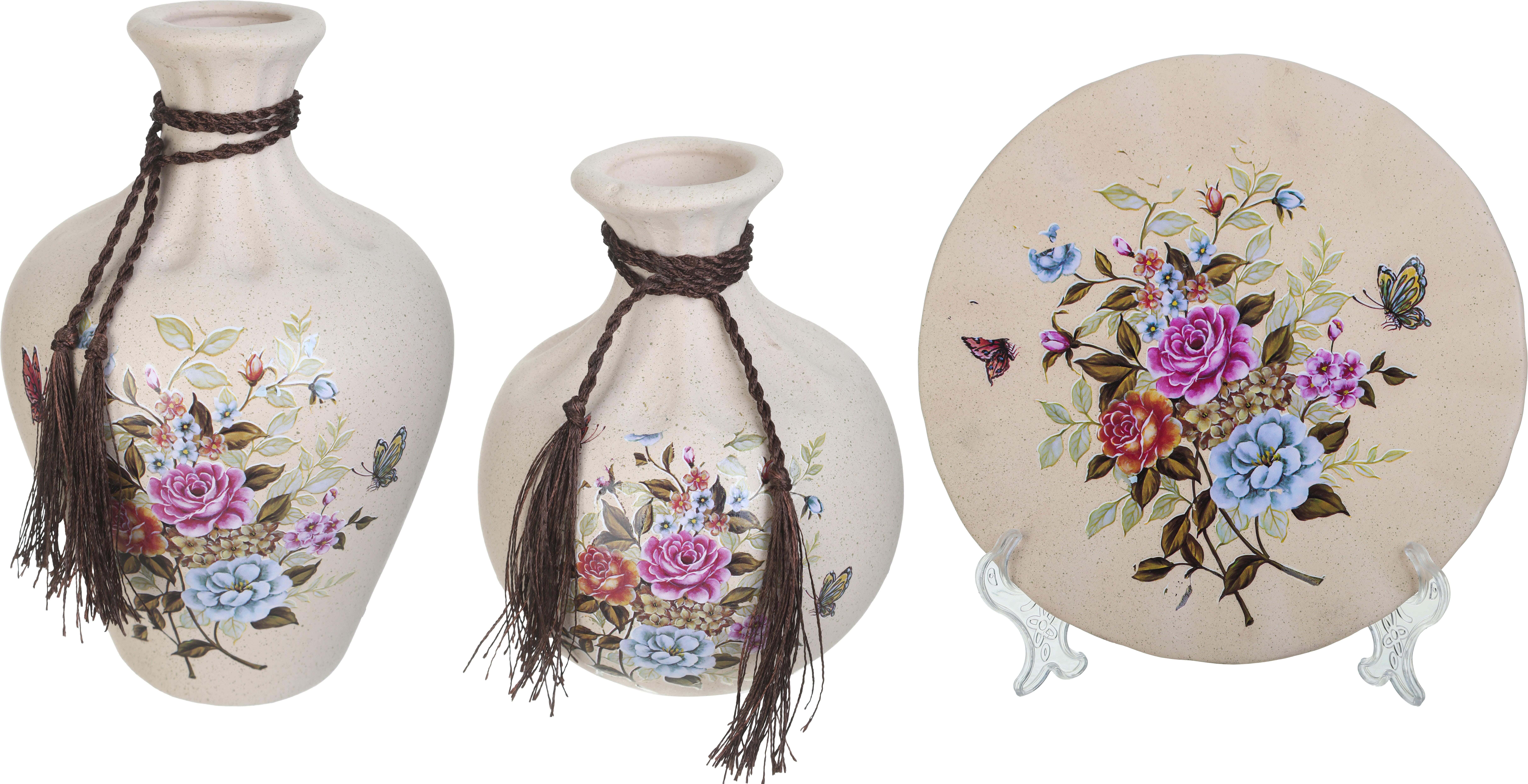 Earthenware Decorative Set, 3 Pieces - Beige