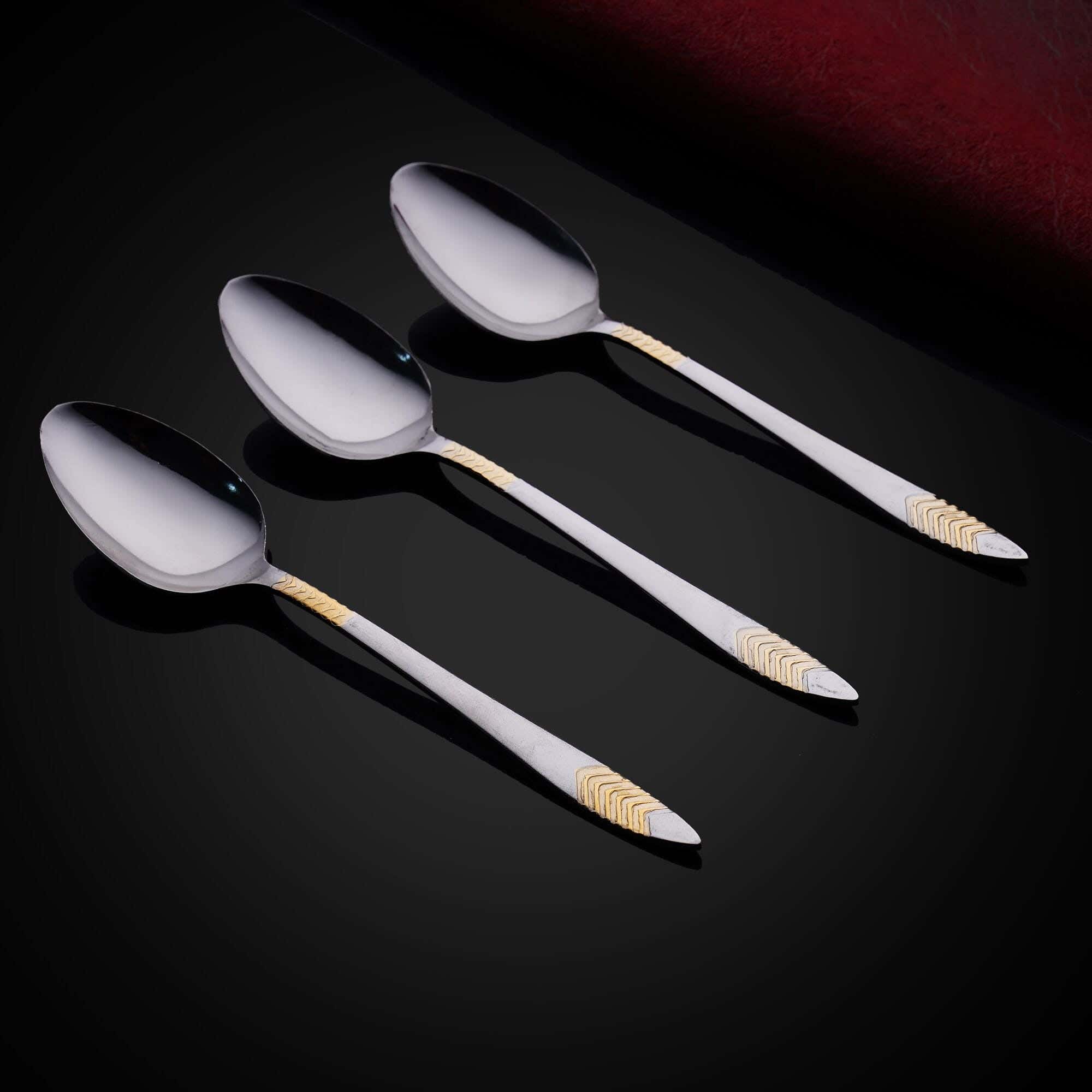 AMW Stainless Steel Tea Spoon Set, 3 Pieces, 16 cm - Silver Gold