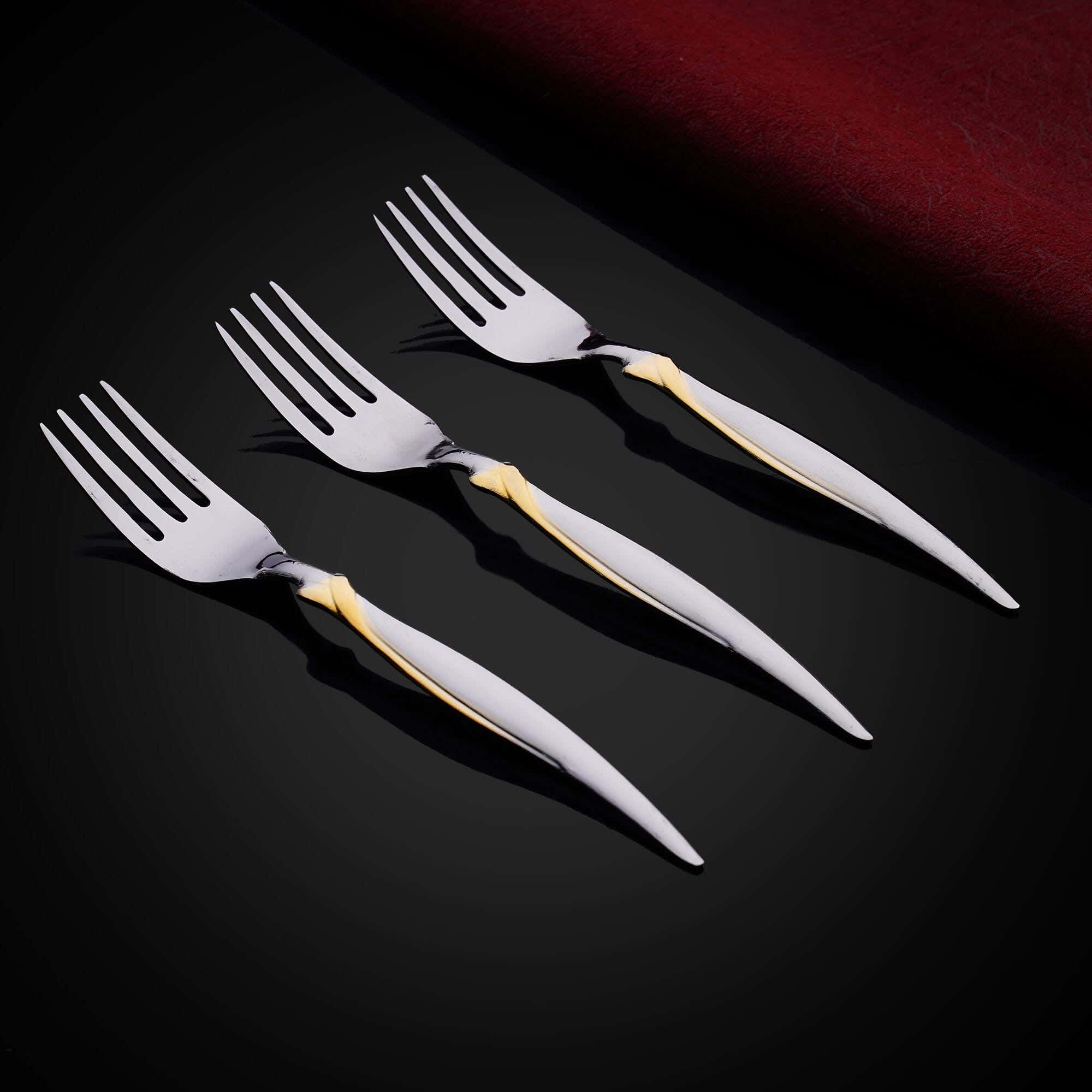 AMW Stainless Steel Gateau Fork Set, 3 Pieces, 16 cm - Silver Gold