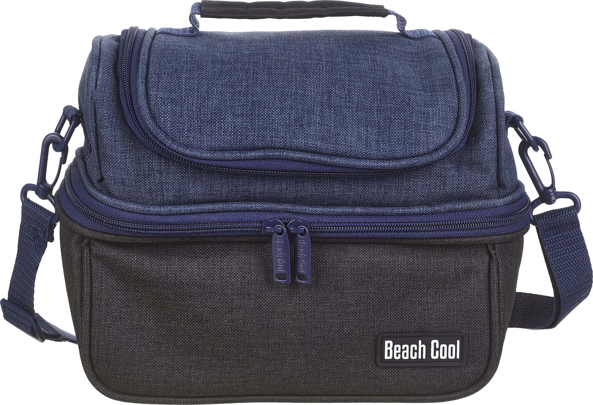 Beach Cool Fabric Thermal Lined Bag for Food Preservation, 7 Liter, 2 zippers - Navy Black