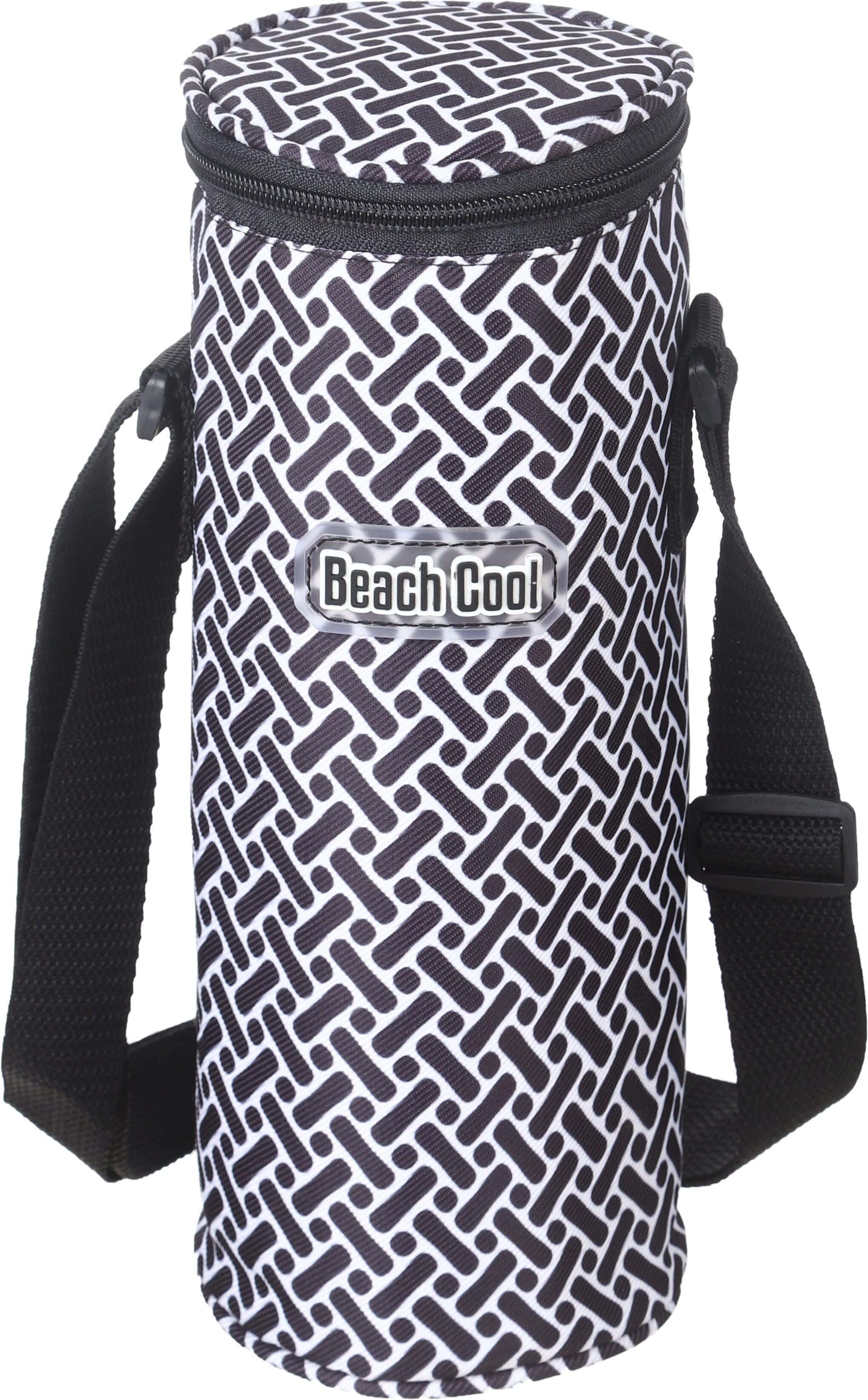 Beach Cool Linen Water Bottle Thermal Bag, 1 Litre, 1 Zipper - Black White